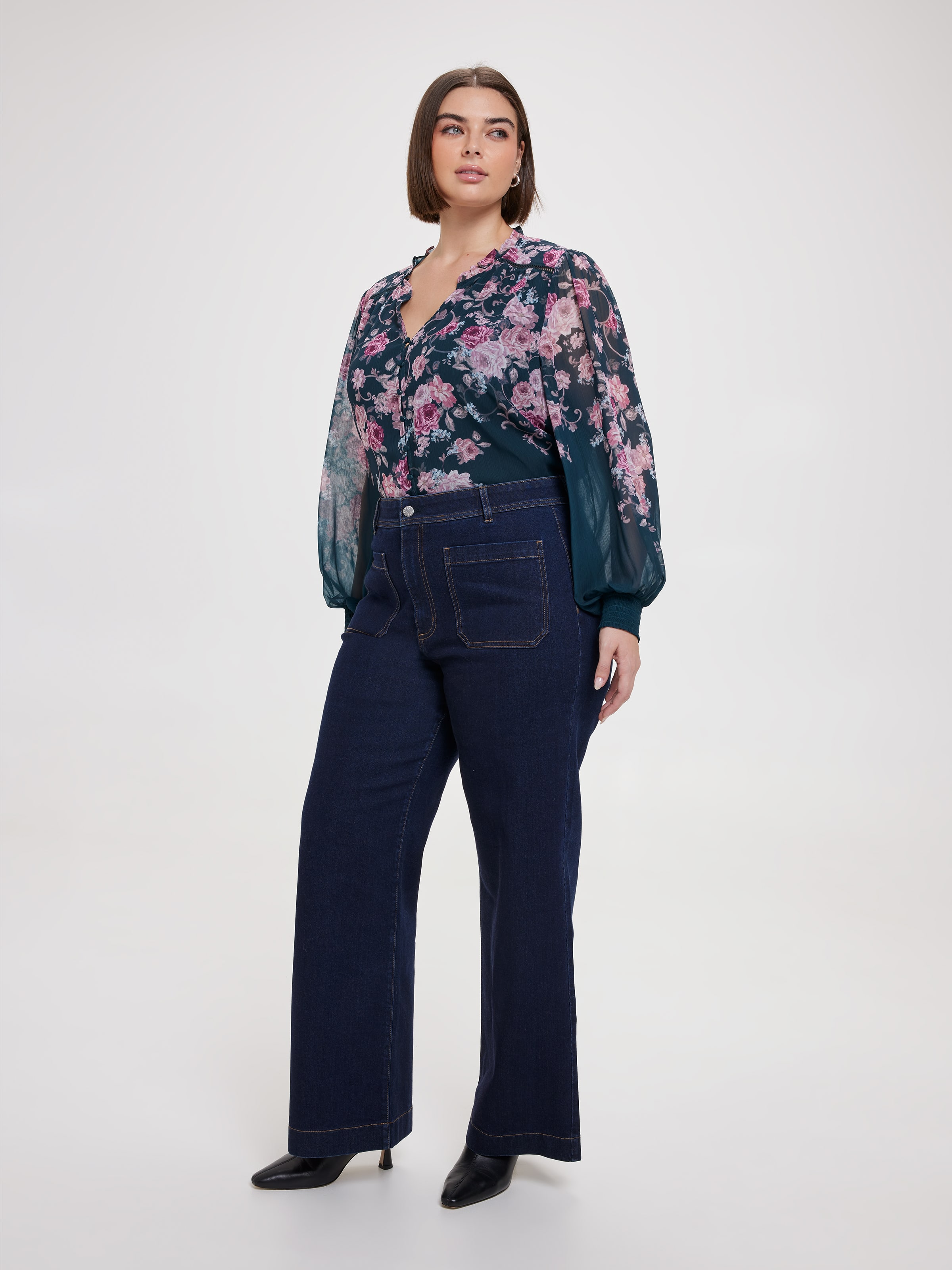 Curve Delta Button Through Blouse