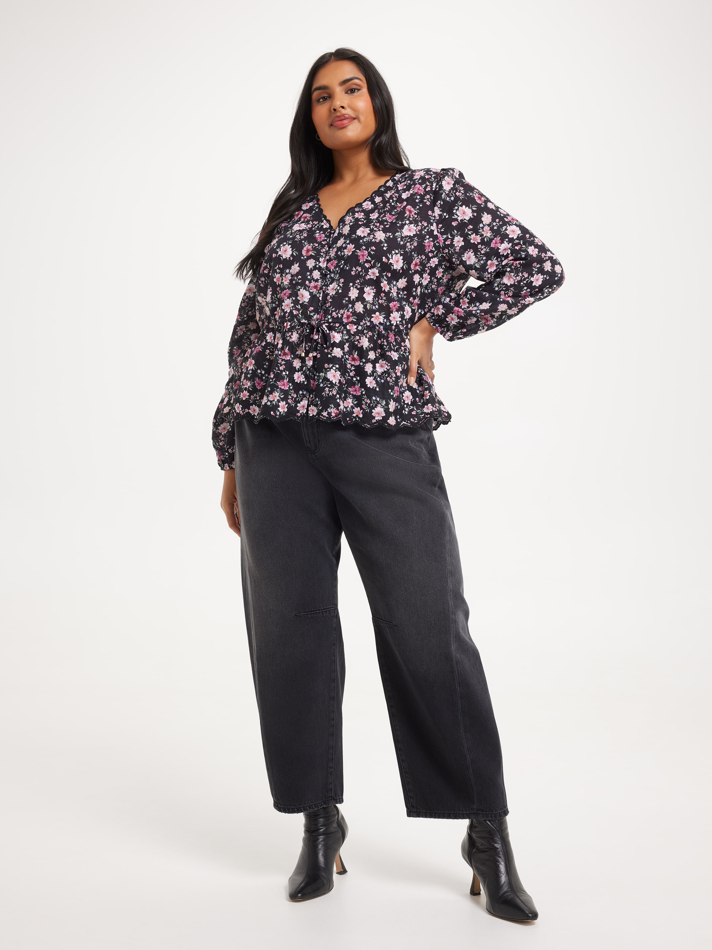 Curve Samantha Textured Tie Front Blouse