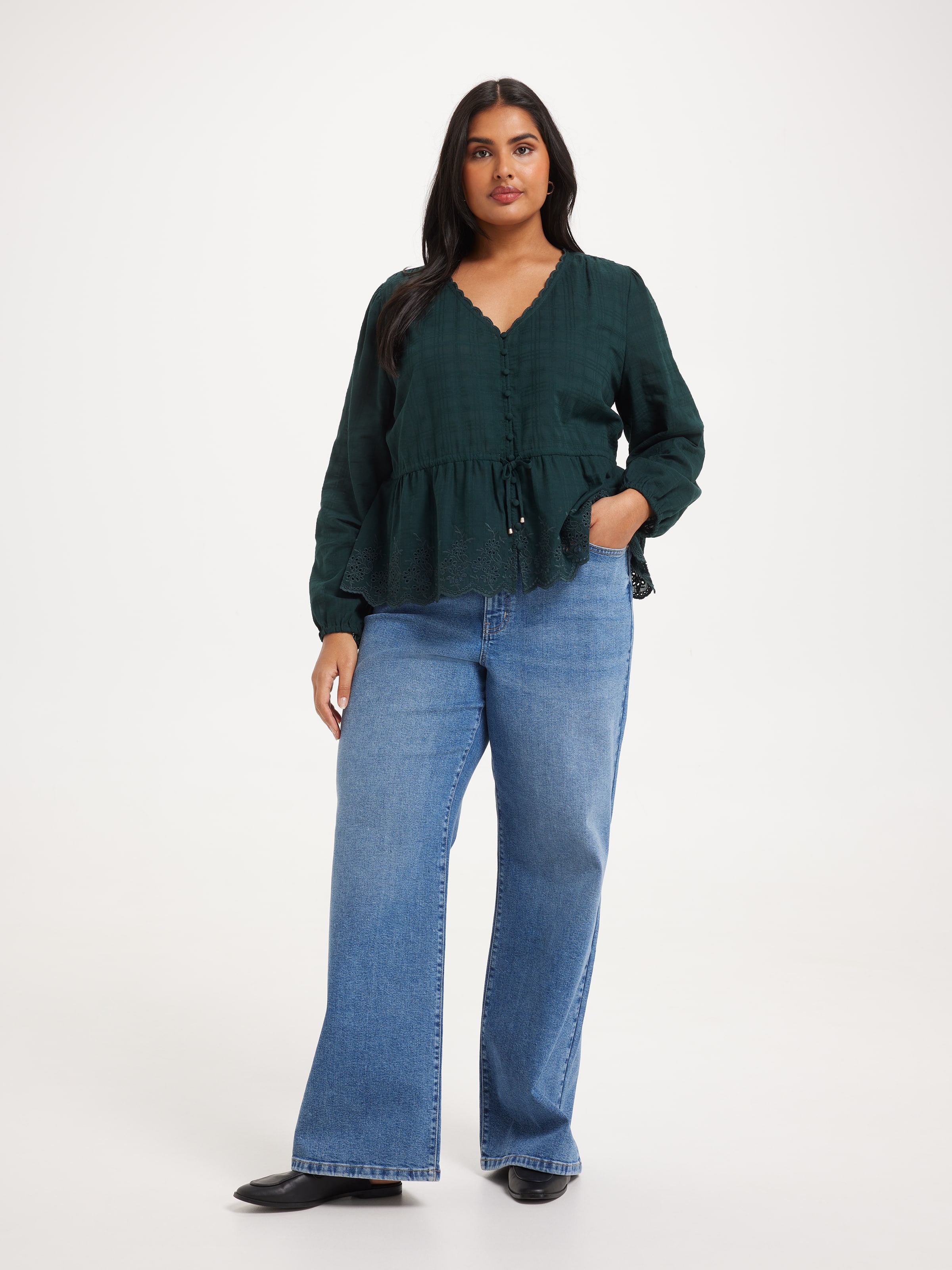 Curve Samantha Textured Tie Front Blouse