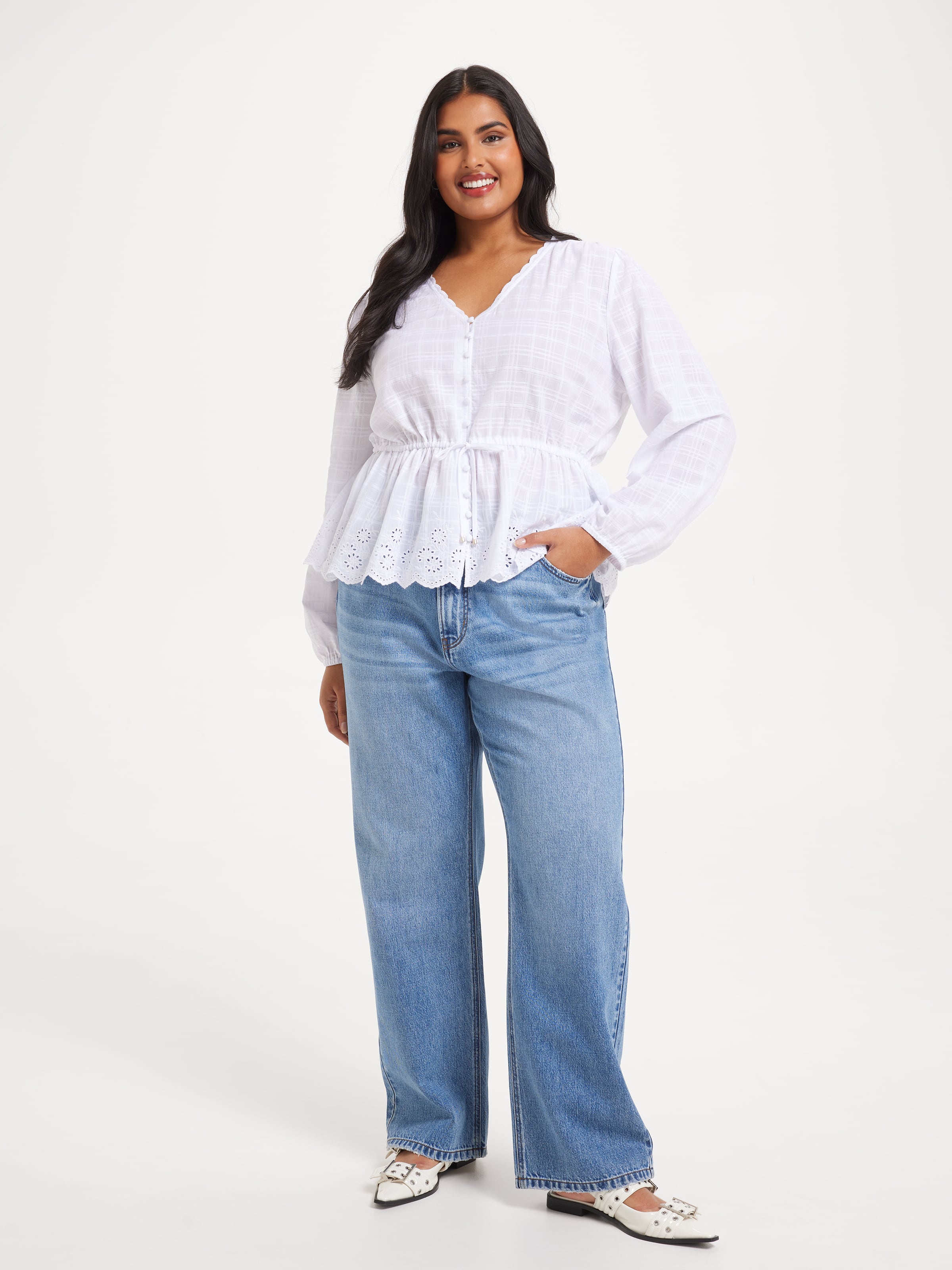 Curve Samantha Textured Tie Front Blouse