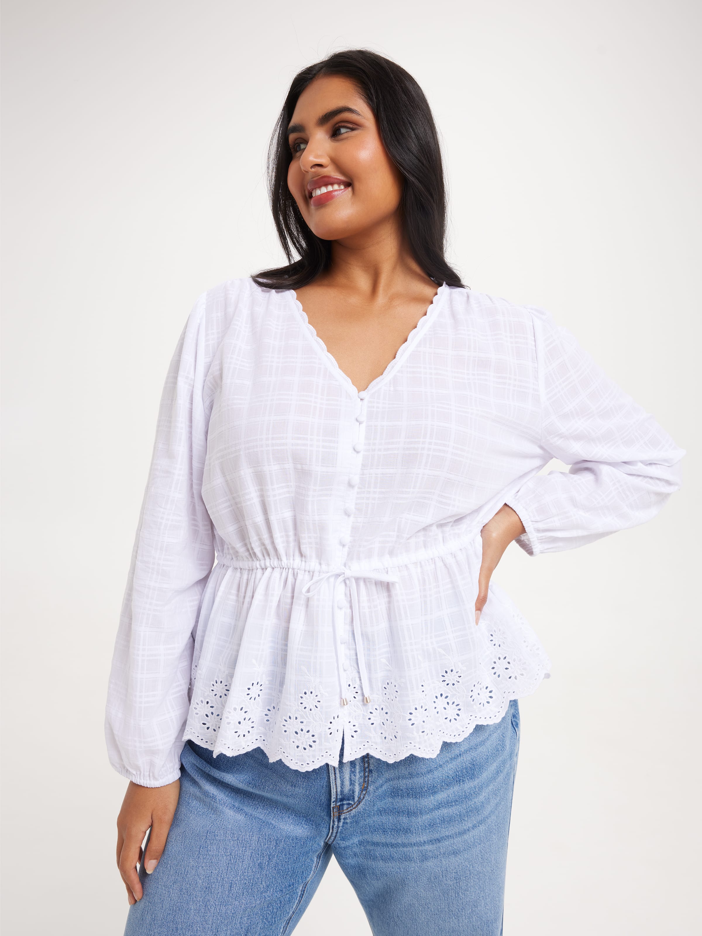 Curve Samantha Textured Tie Front Blouse