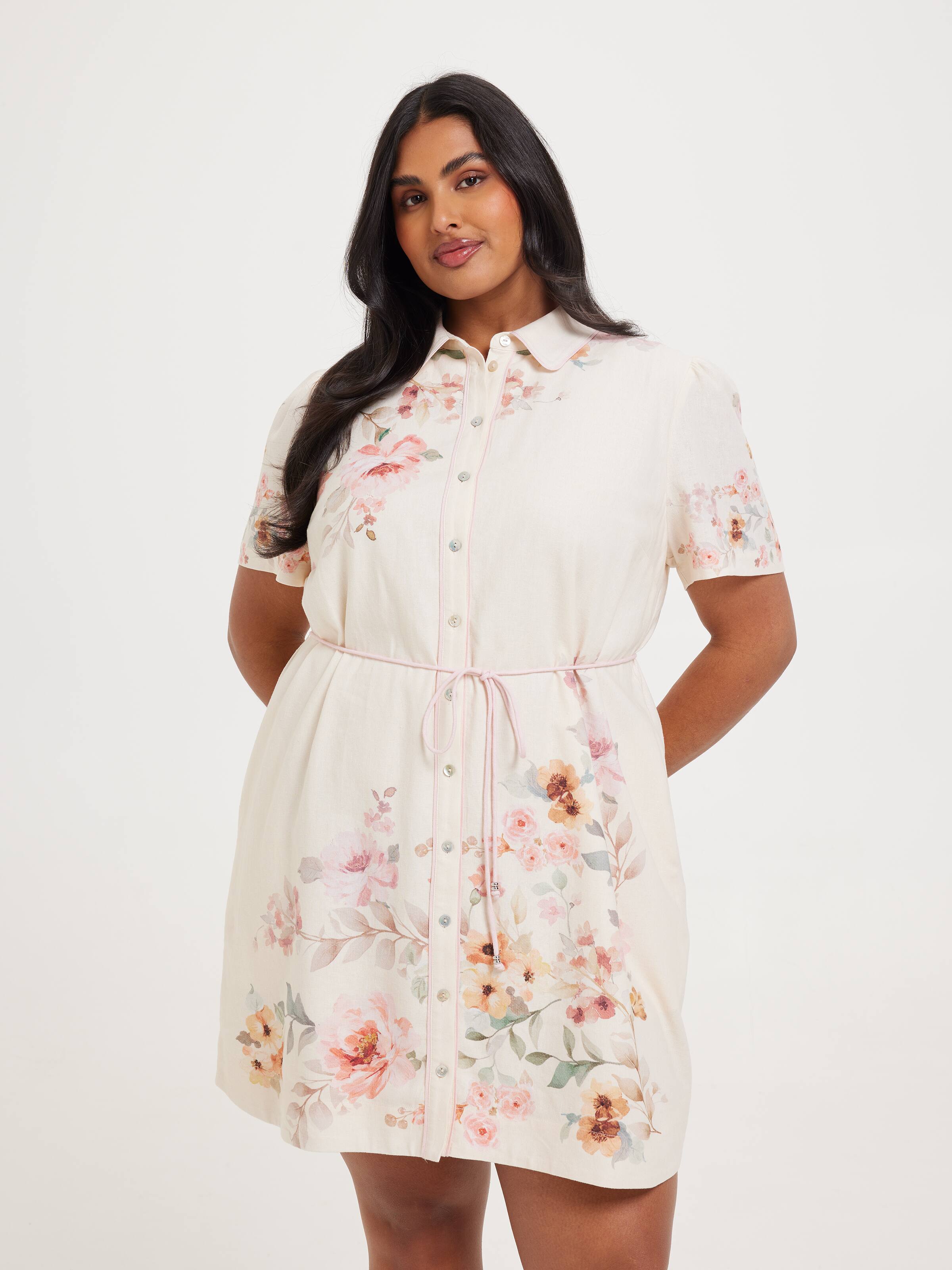Curve Luna Floral Print Shirt Dress