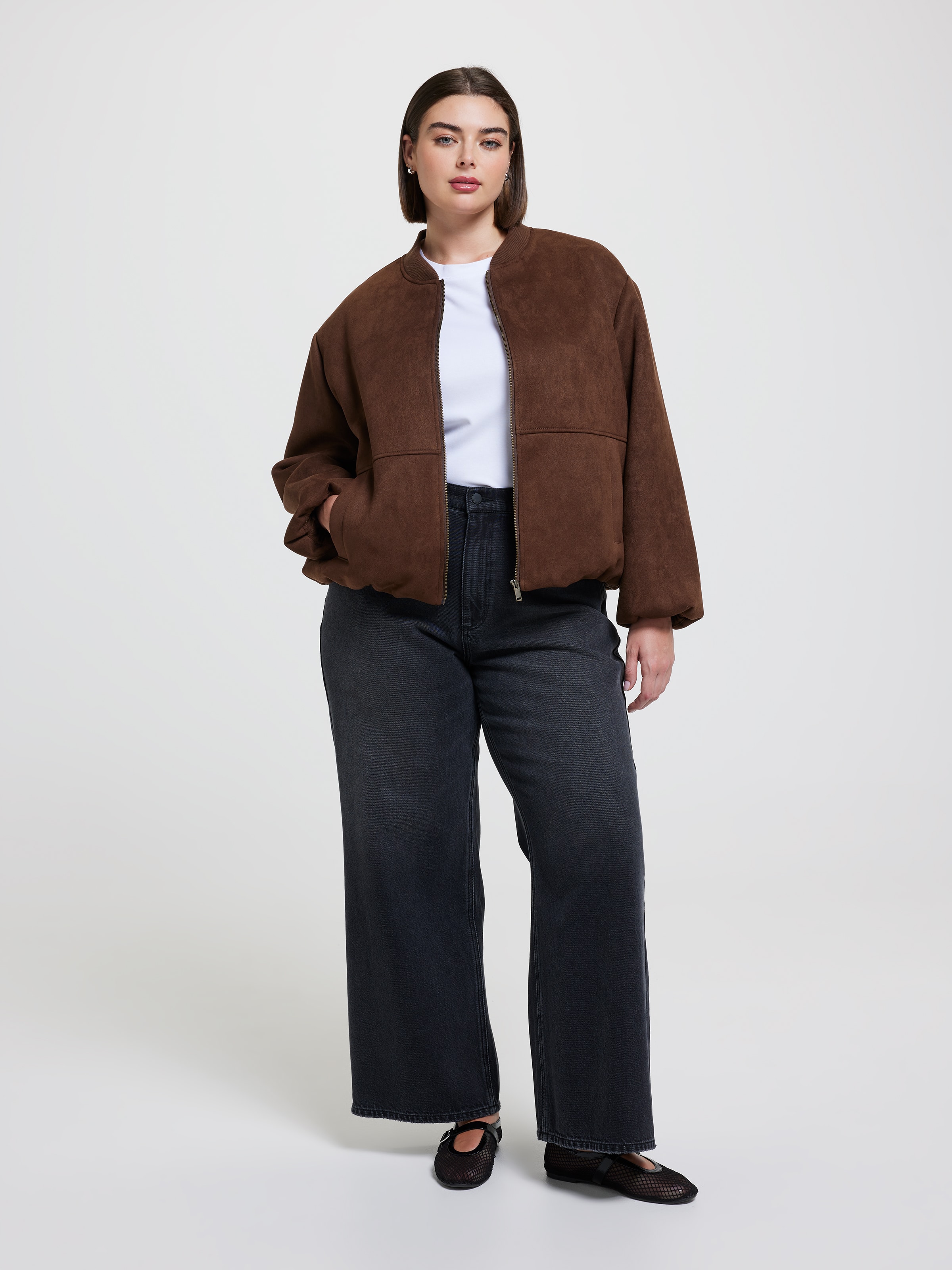 Curve Suedette Bubble Hem Bomber