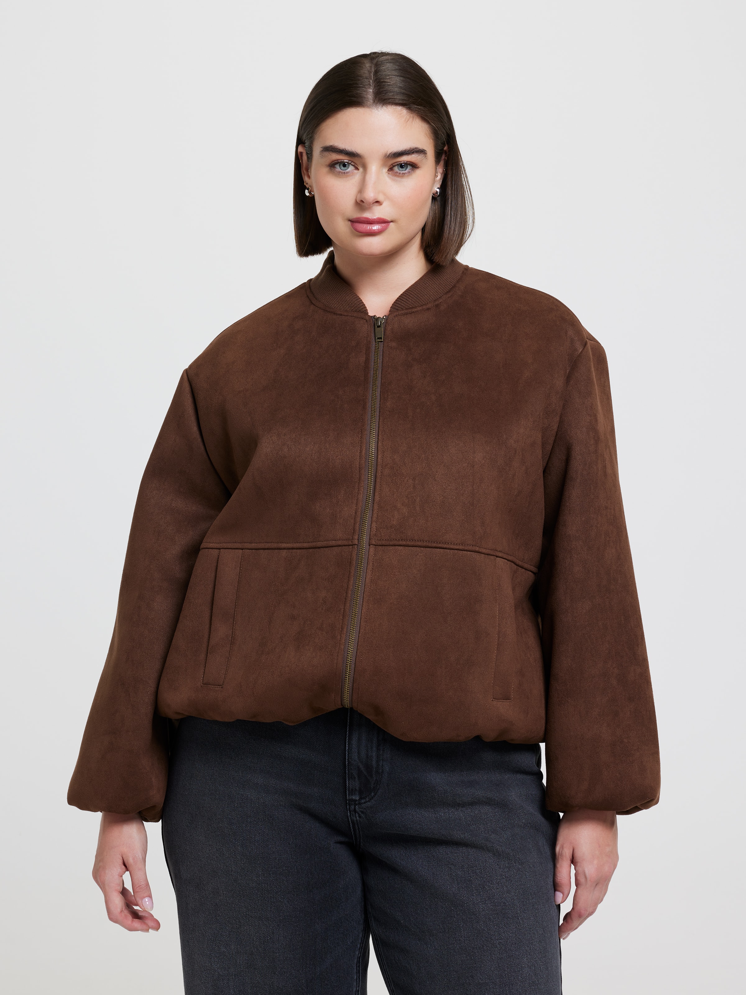 Curve Suedette Bubble Hem Bomber