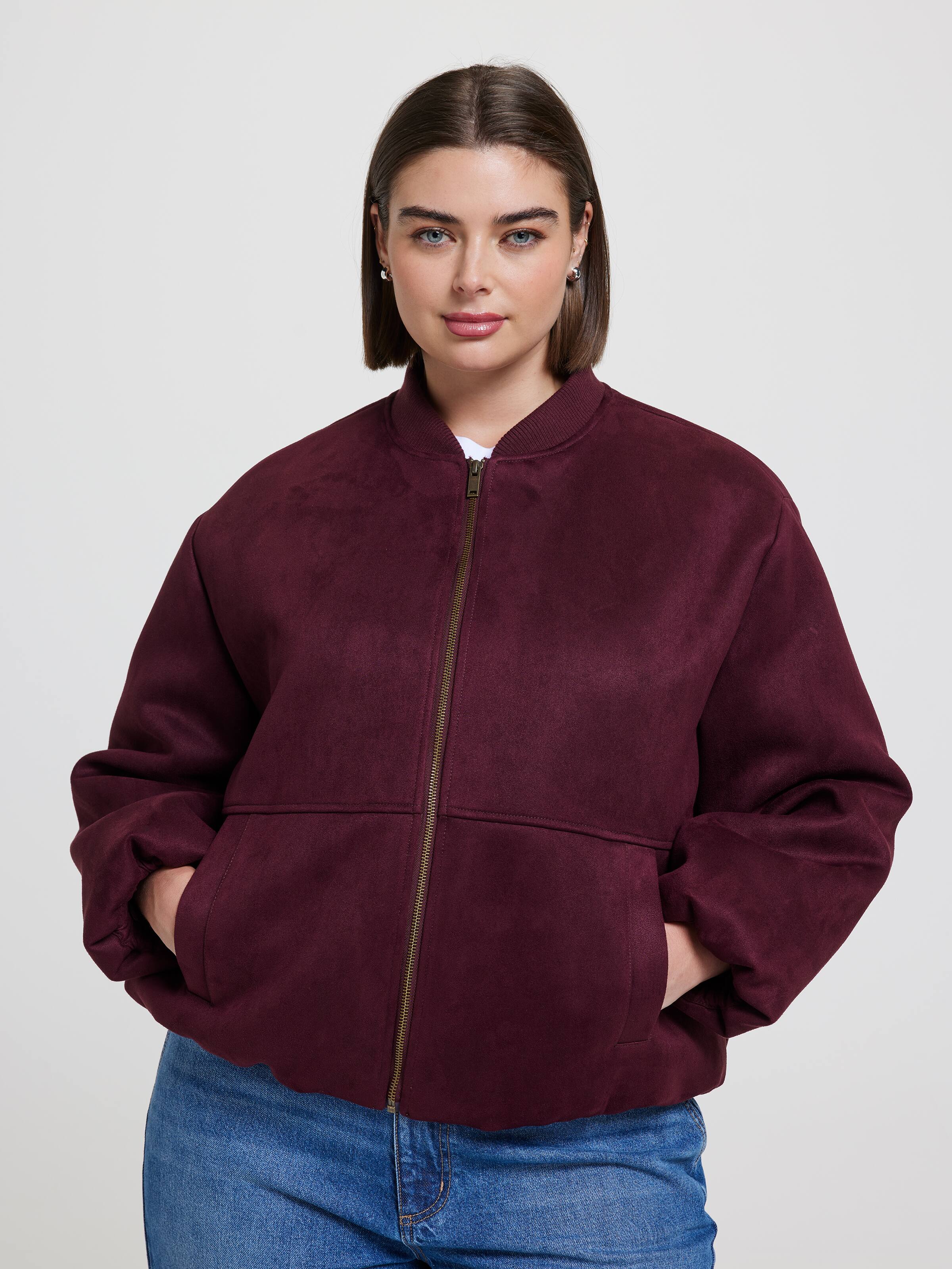 Curve Suedette Bubble Hem Bomber