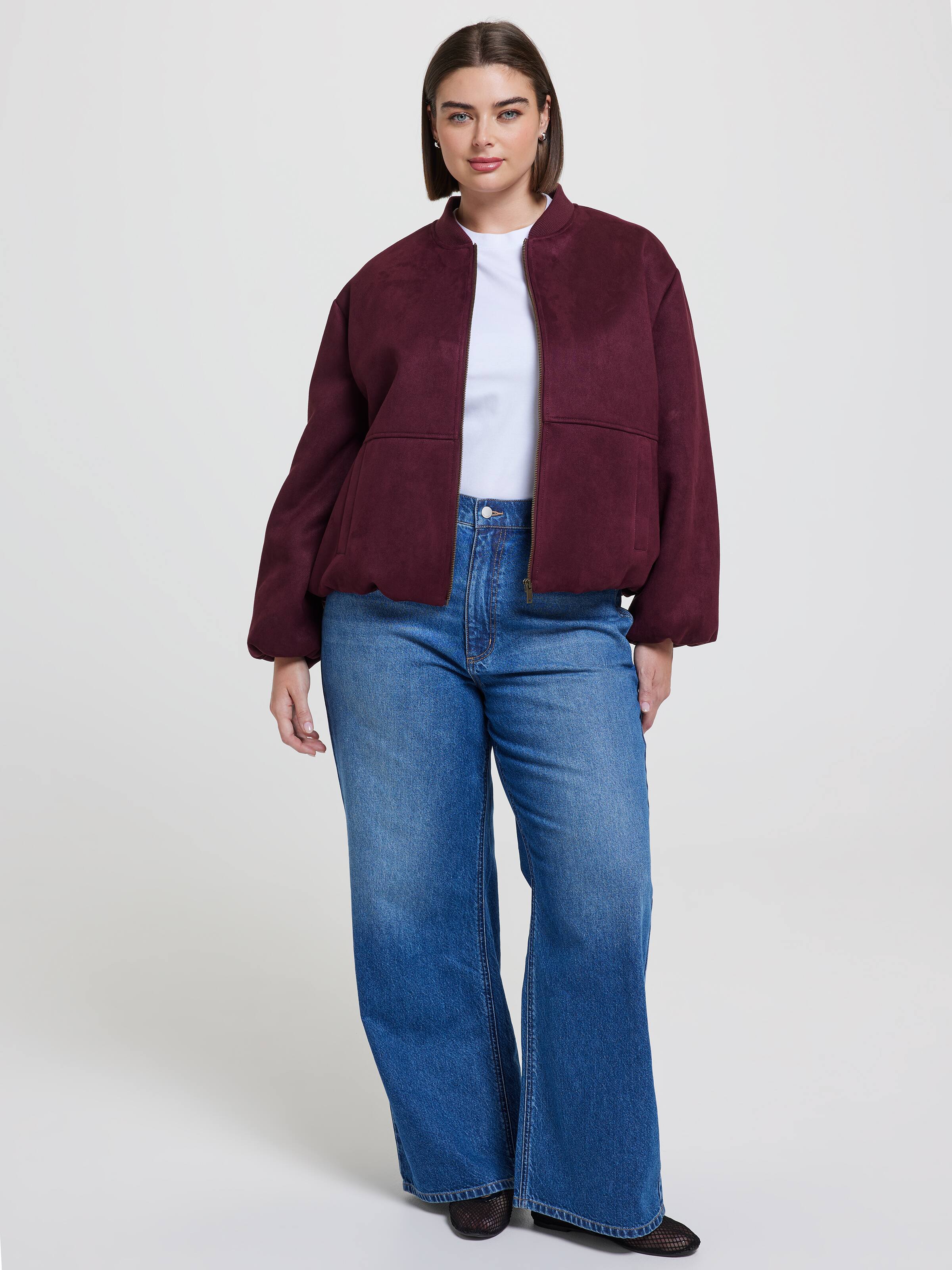 Curve Suedette Bubble Hem Bomber