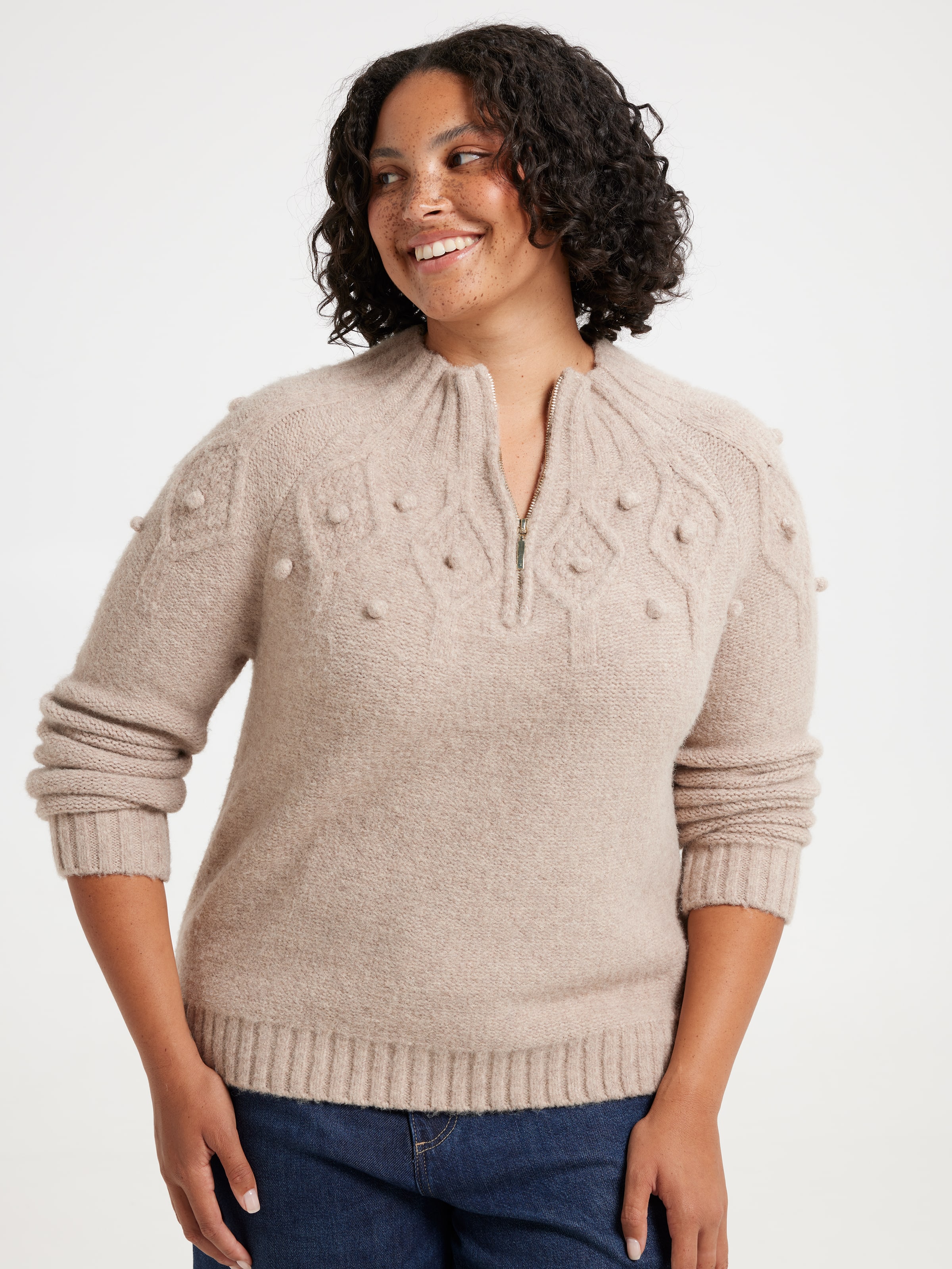 Curve Iris Zip Neck Diamond Pullover