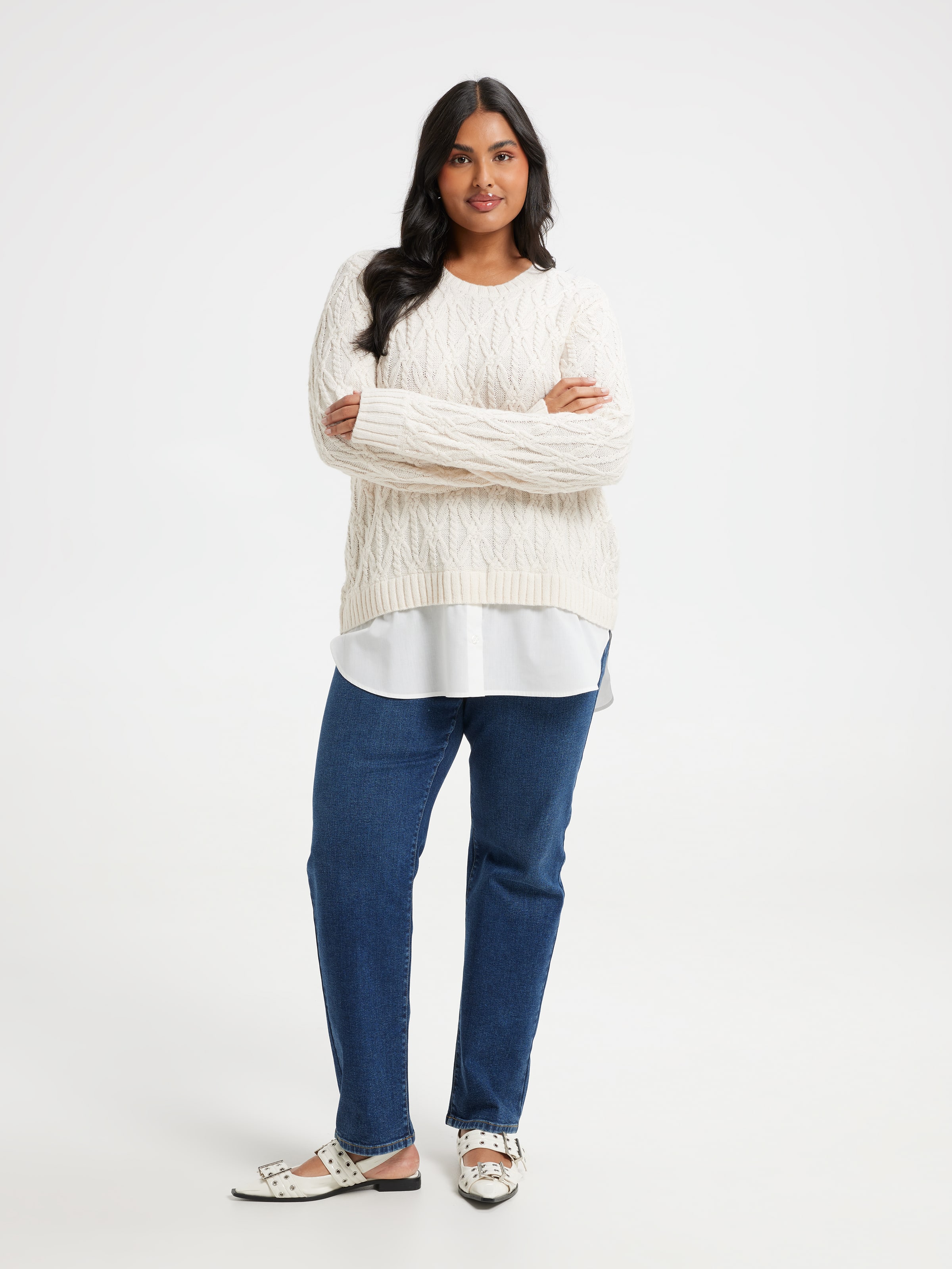 Curve Demi Cable Half Shirt Pullover