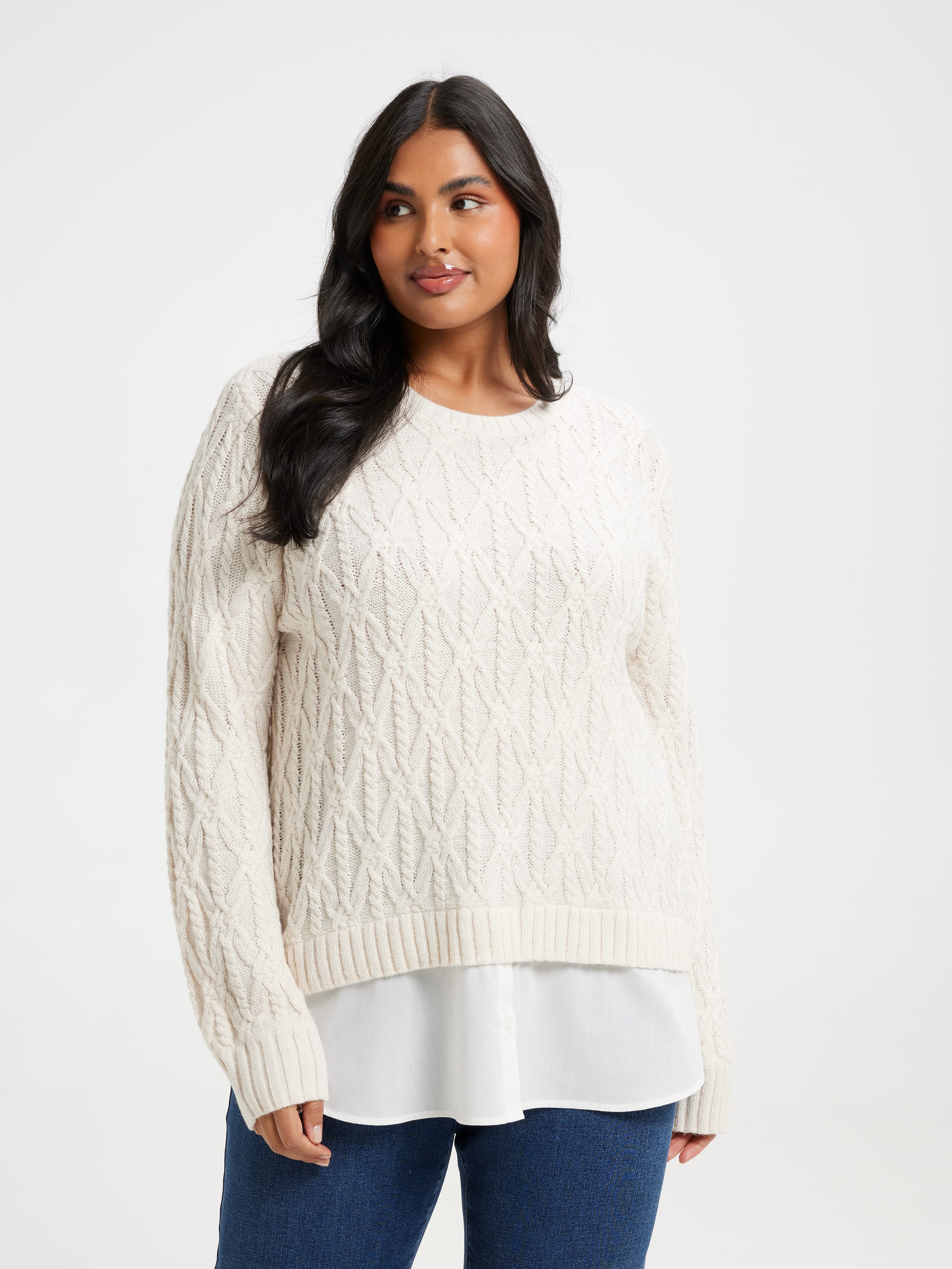 Curve Demi Cable Half Shirt Pullover