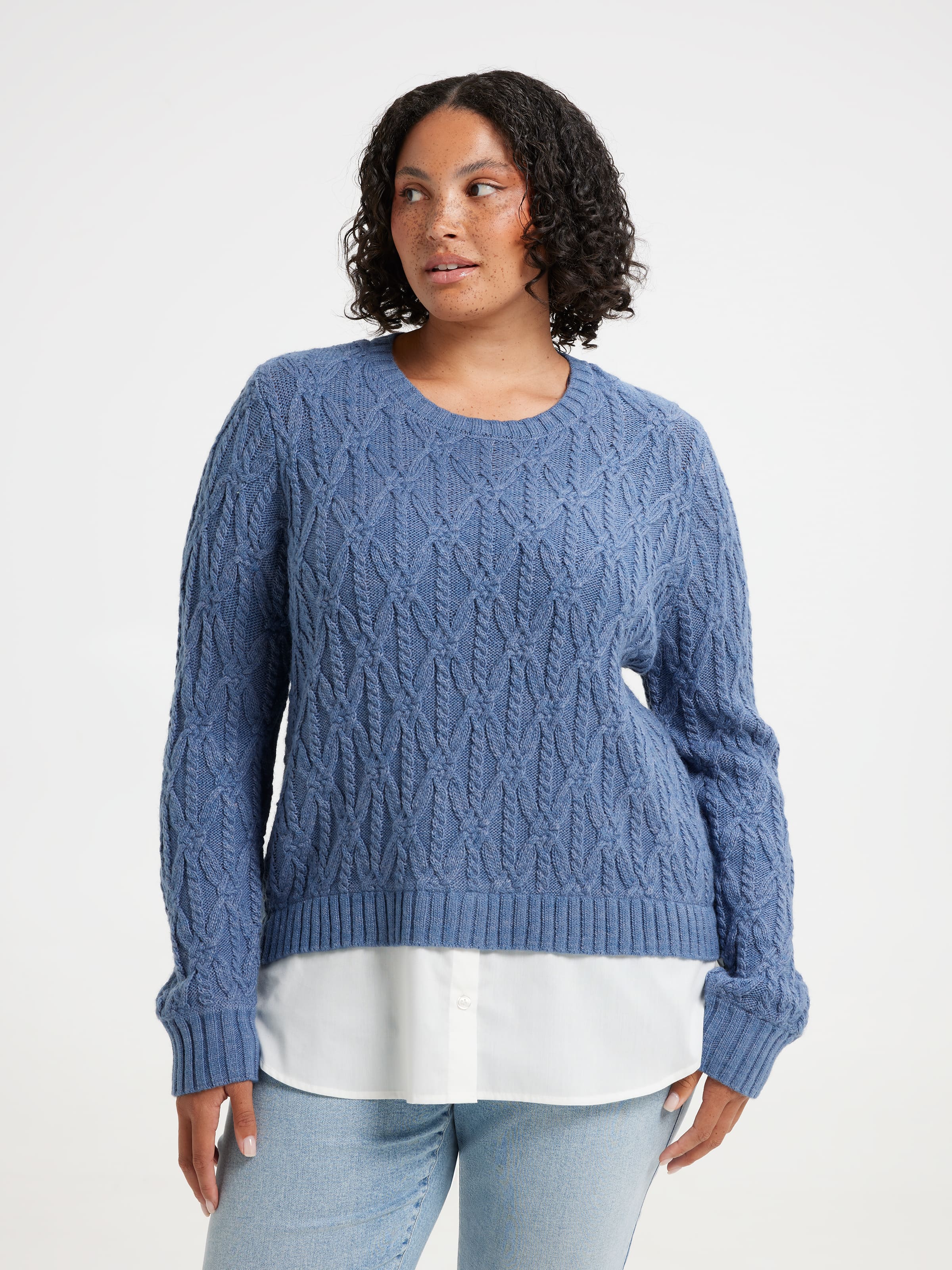 Curve Demi Cable Half Shirt Pullover