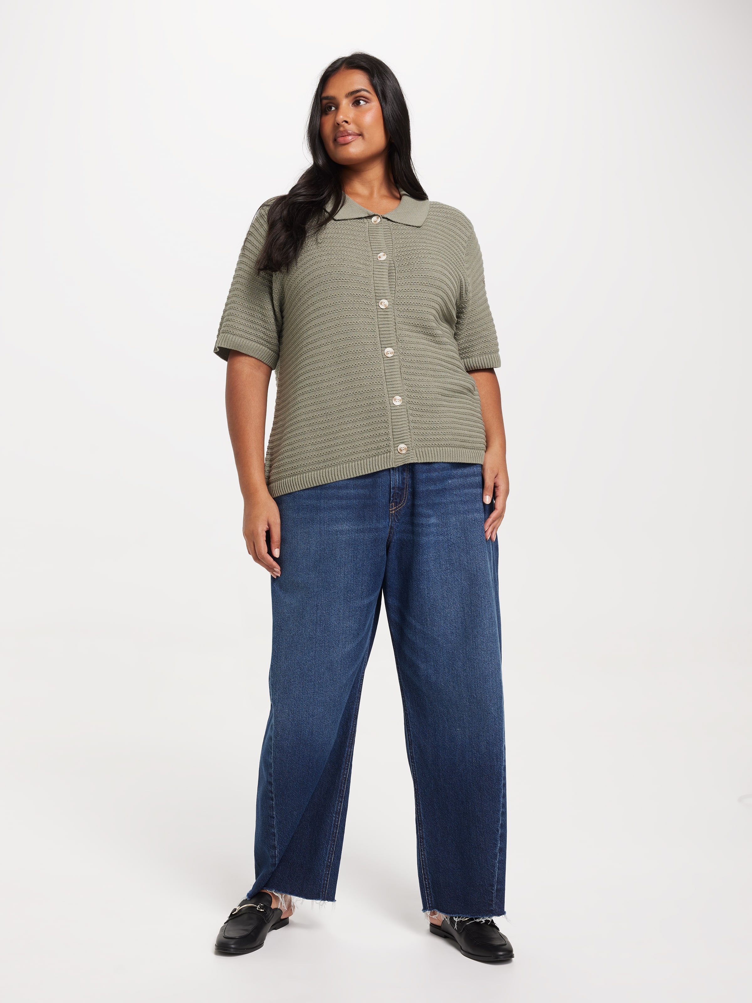 Curve Kaitlyn Crochet Collared Shirt