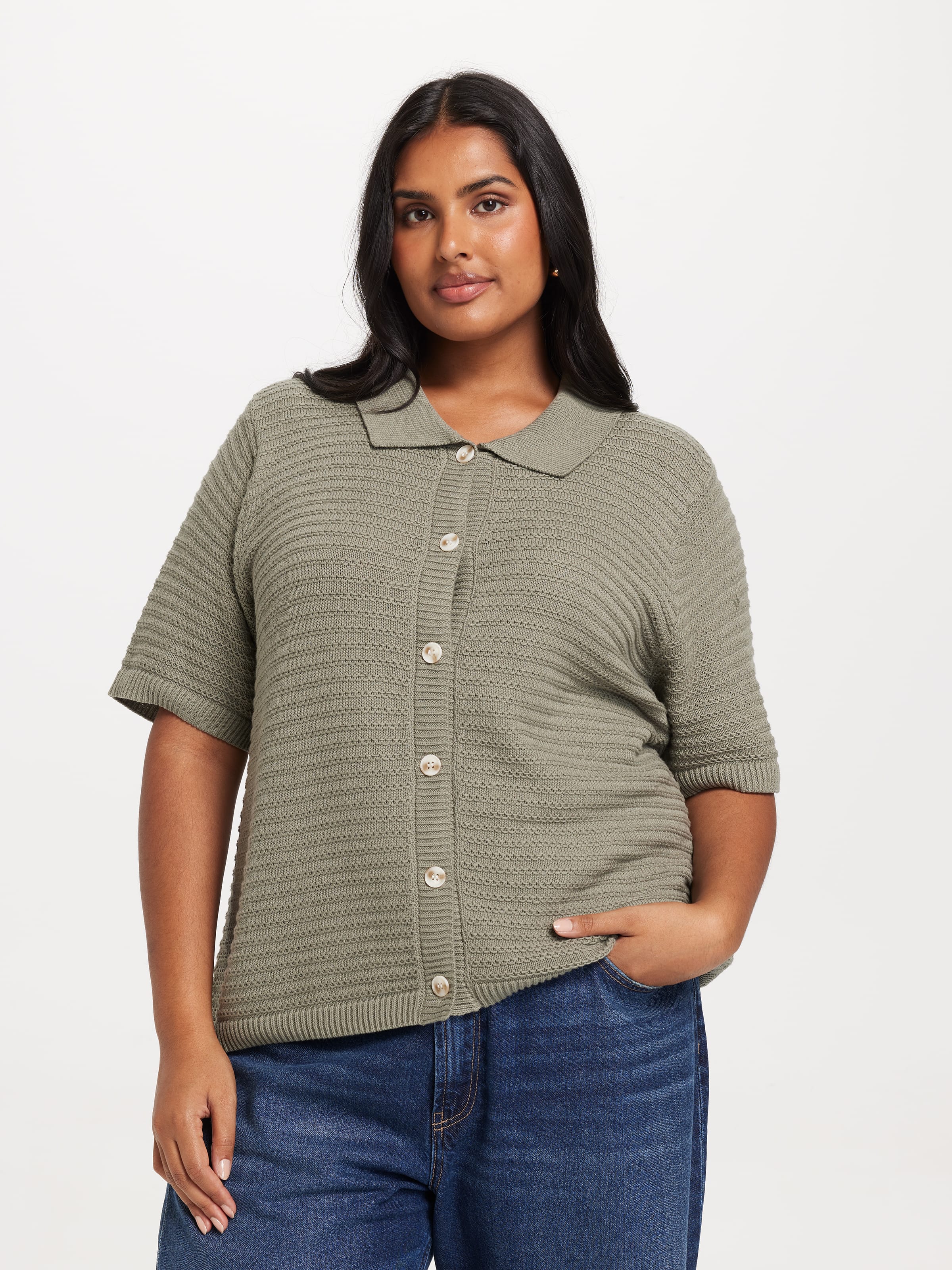 Curve Kaitlyn Crochet Collared Shirt
