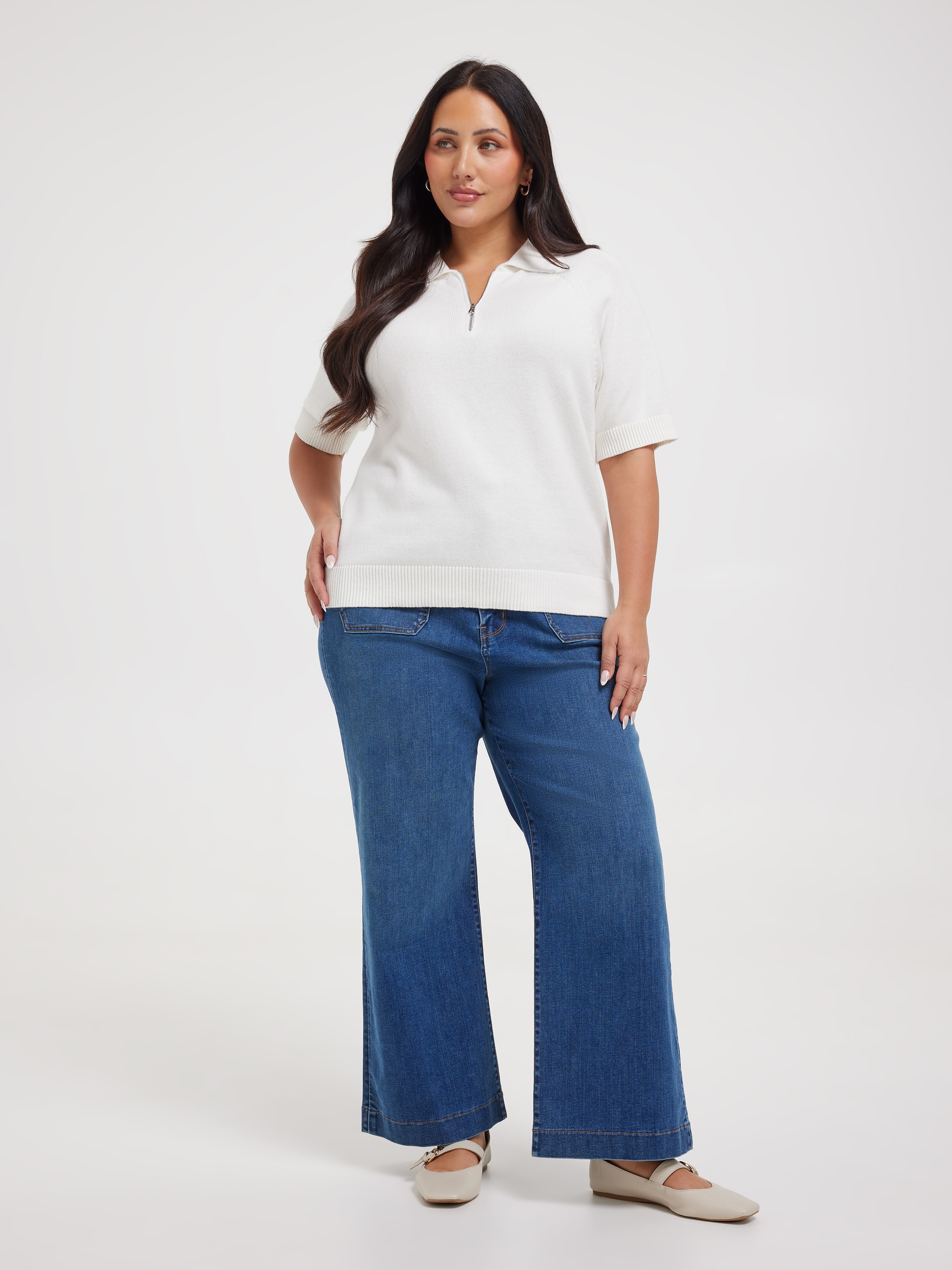 Curve Bronte Short Sleeve Zip Neck Pullover