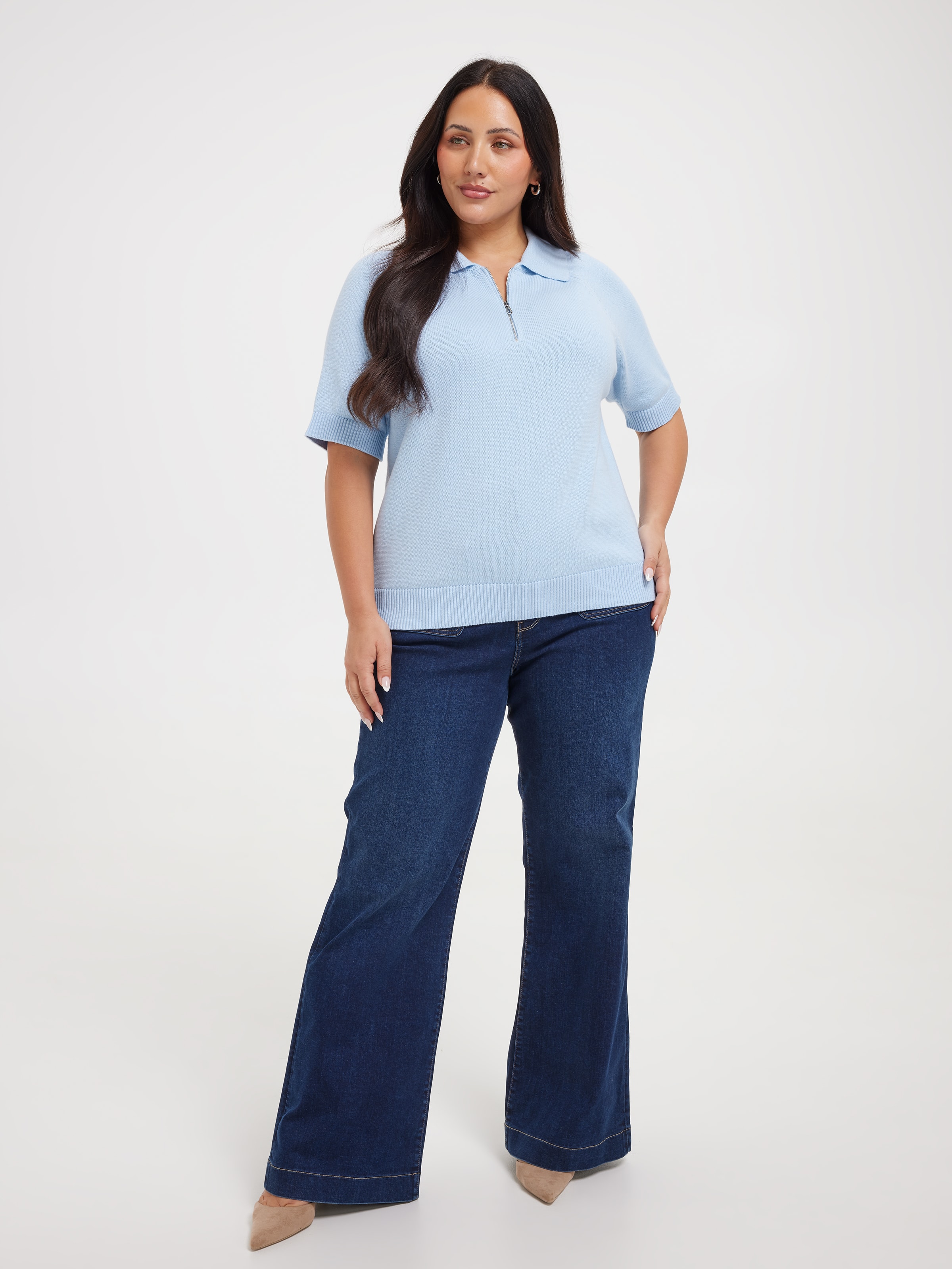 Curve Bronte Short Sleeve Zip Neck Pullover