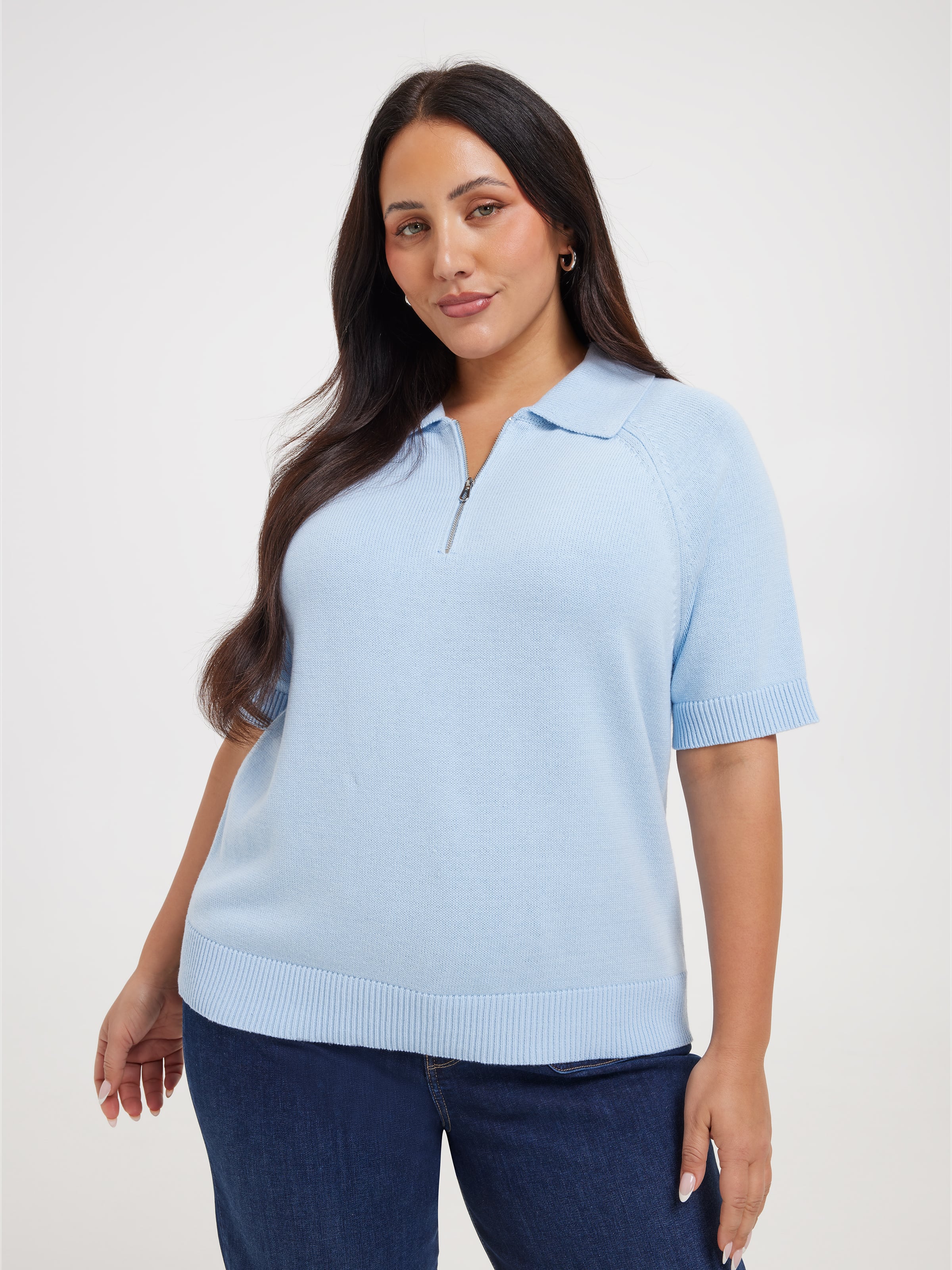 Curve Bronte Short Sleeve Zip Neck Pullover