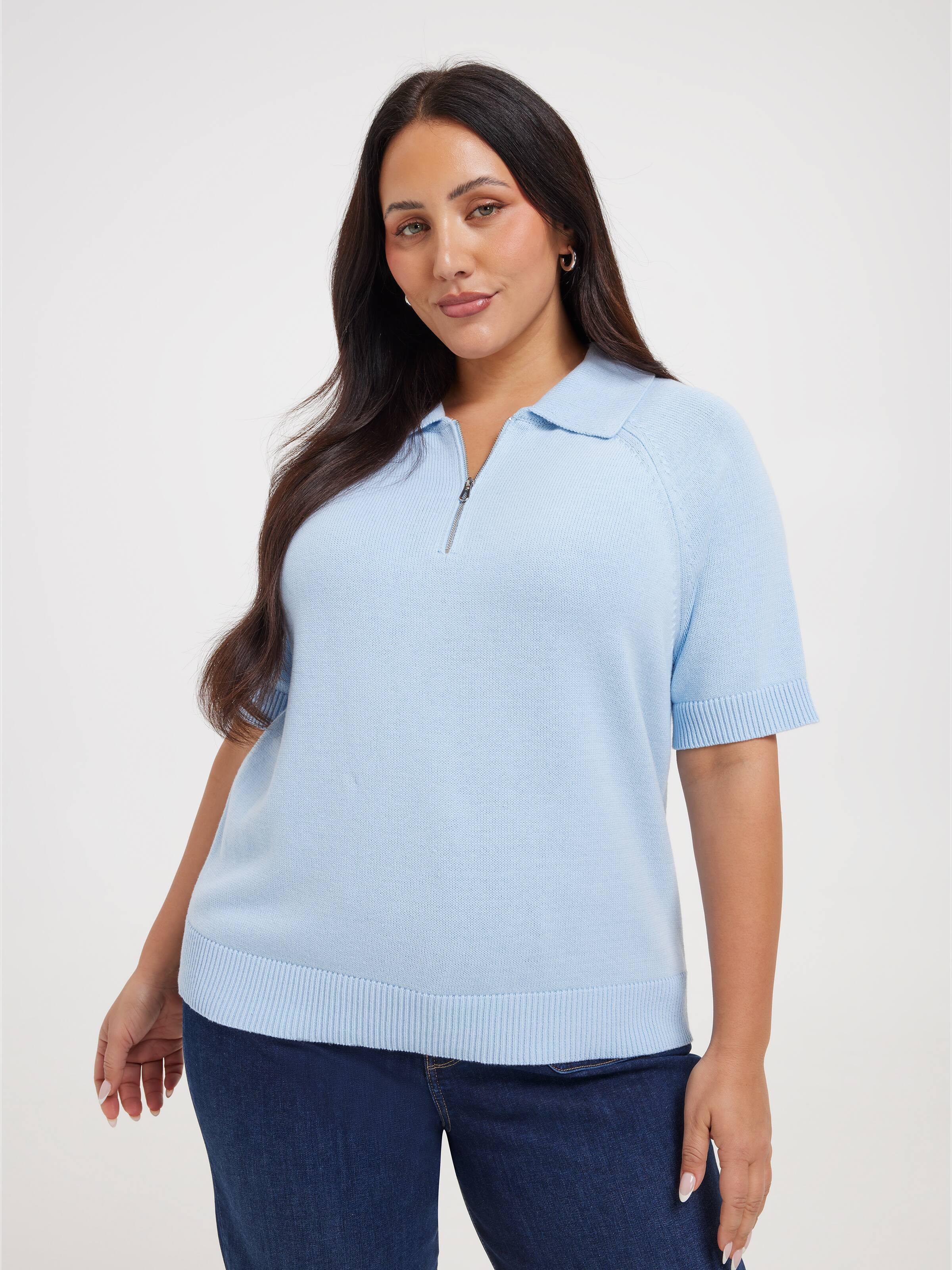 Curve Bronte Short Sleeve Zip Neck Pullover
