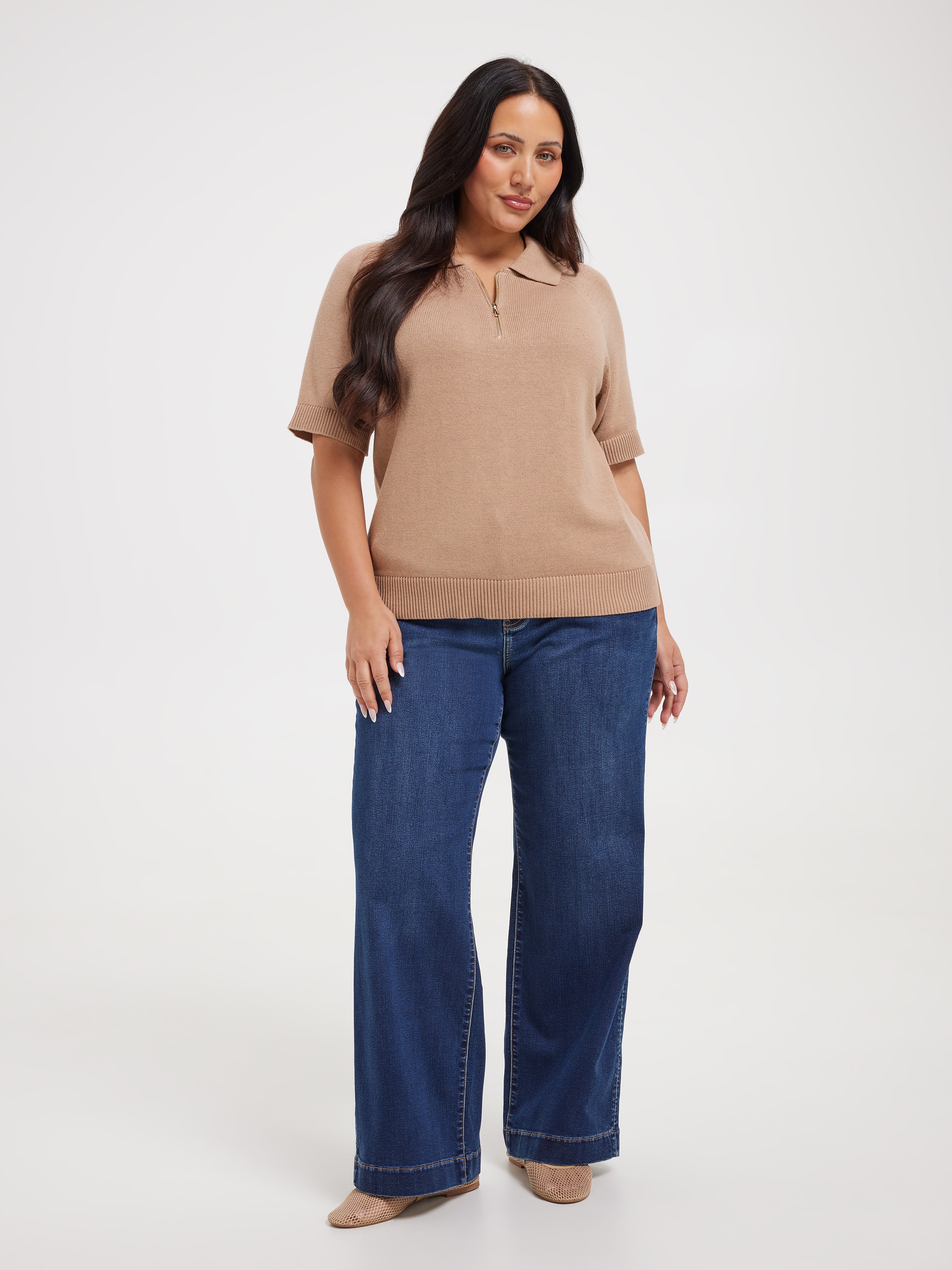 Curve Bronte Short Sleeve Zip Neck Pullover