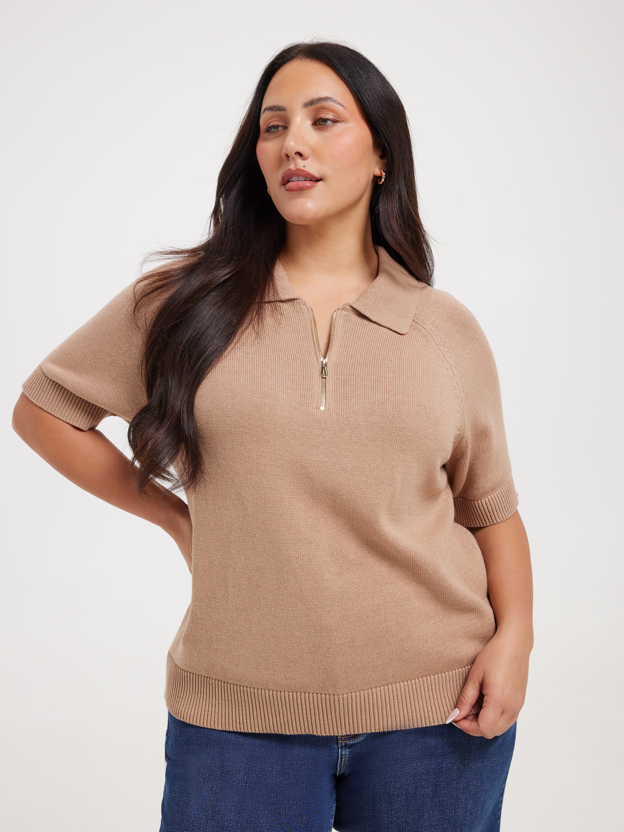Curve Bronte Short Sleeve Zip Neck Pullover