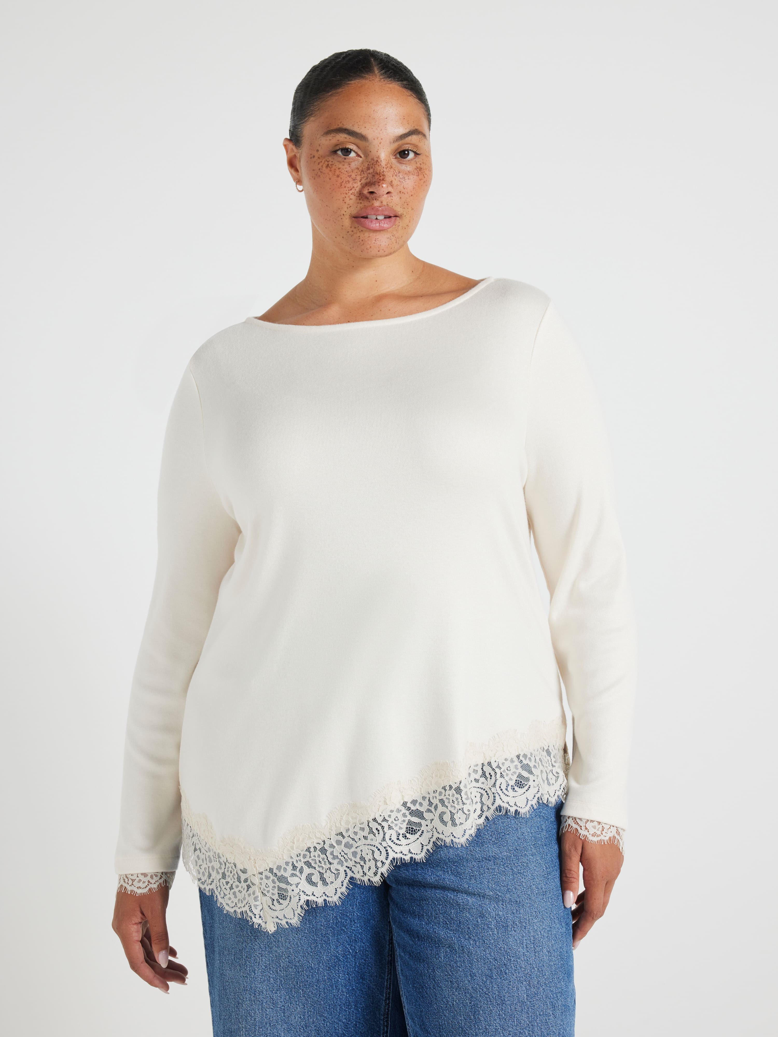 Curve Iris Asymmetric Lace Trim Top