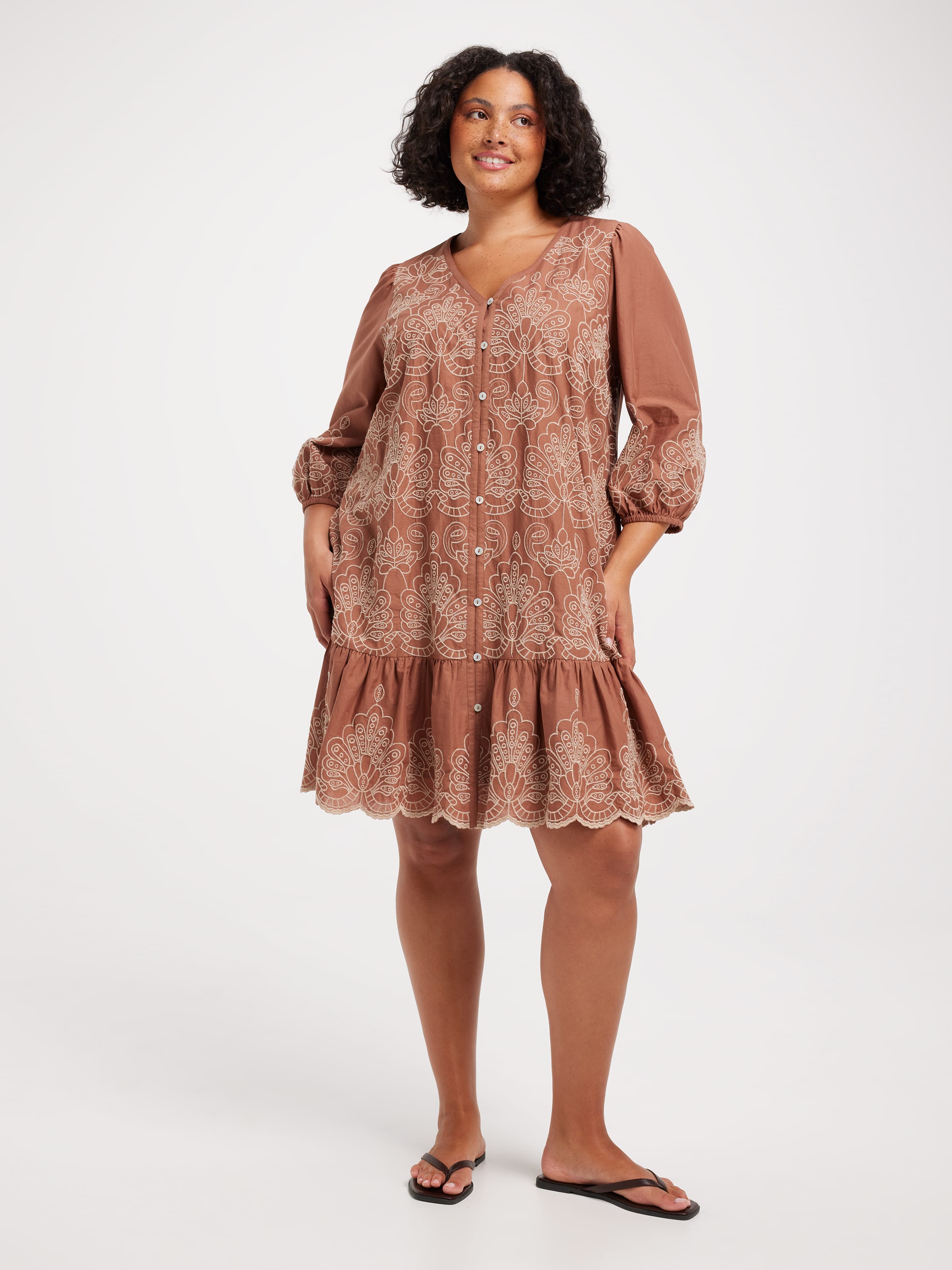 Curve Lana Broderie 3/4 Sleeve Dress
