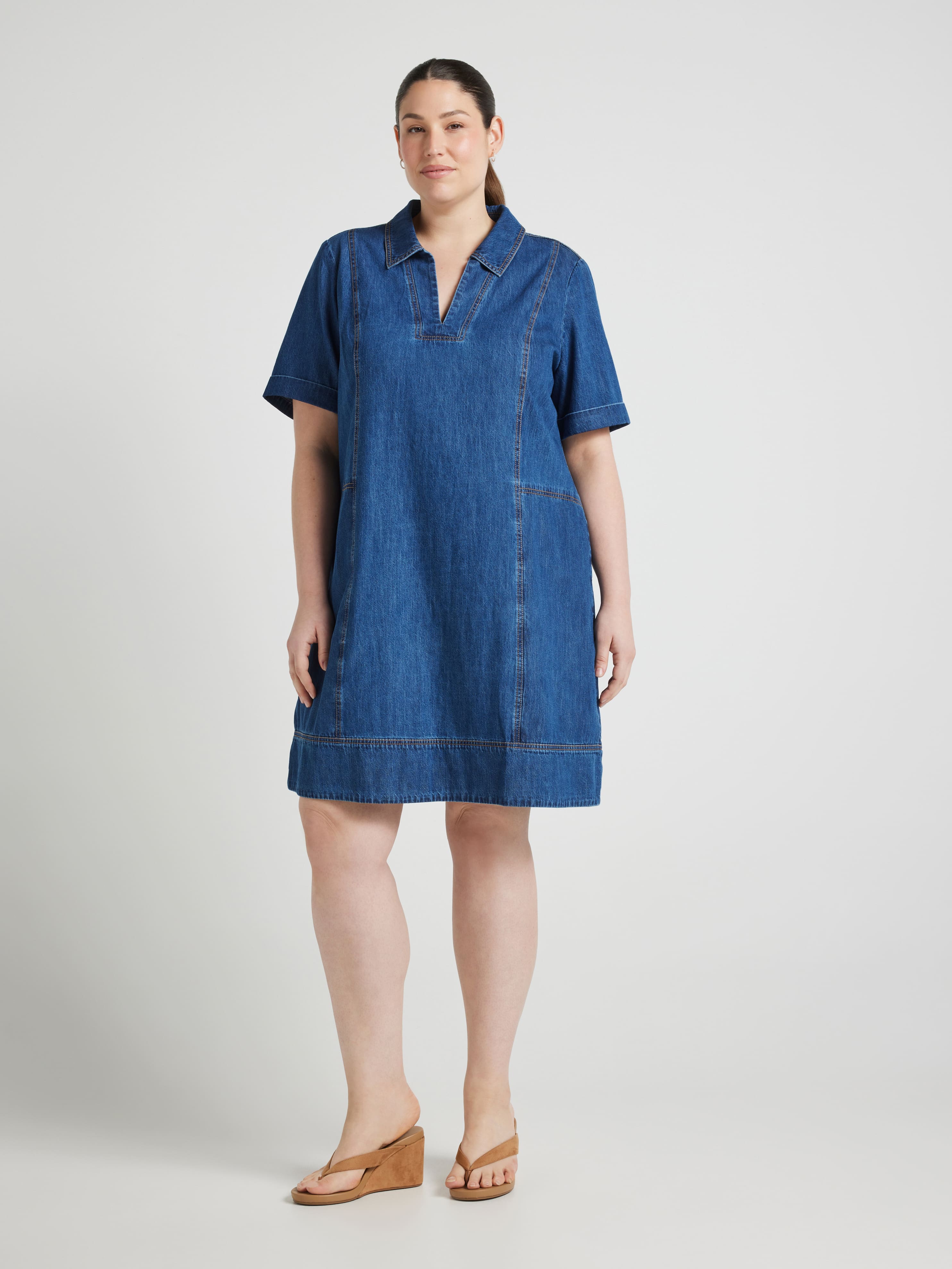 Curve Autumn Denim Popover Dress
