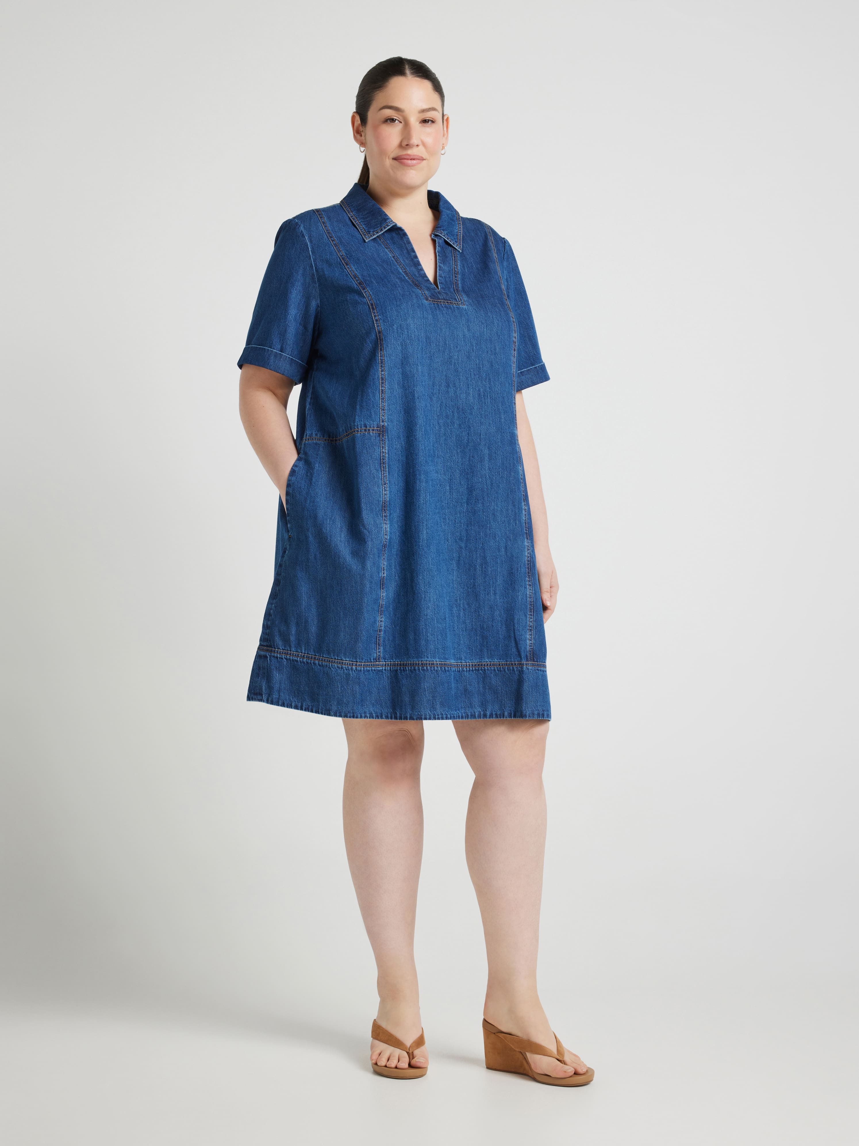 Curve Autumn Denim Popover Dress