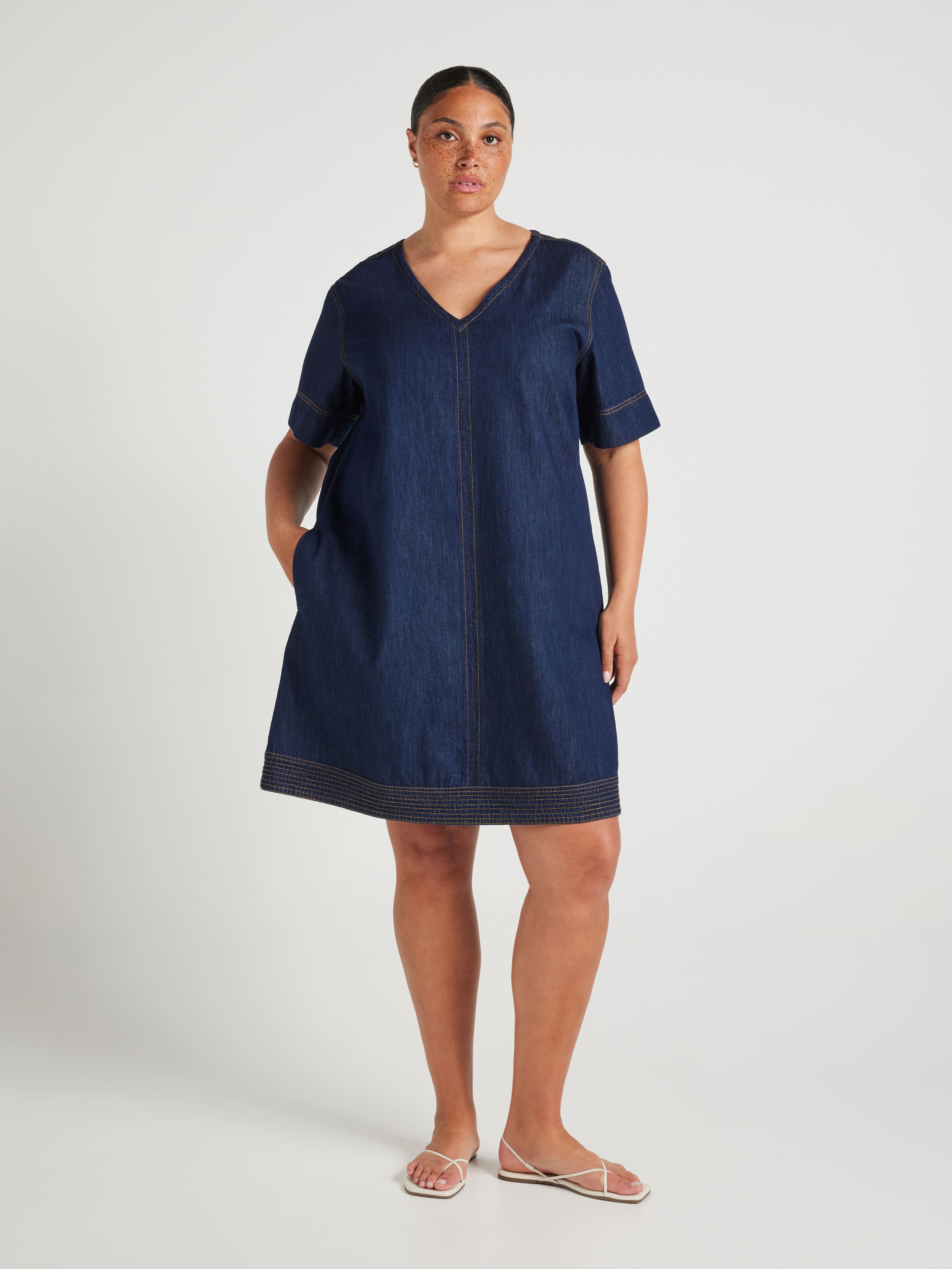 Curve Alani Denim Shift Mini Dress