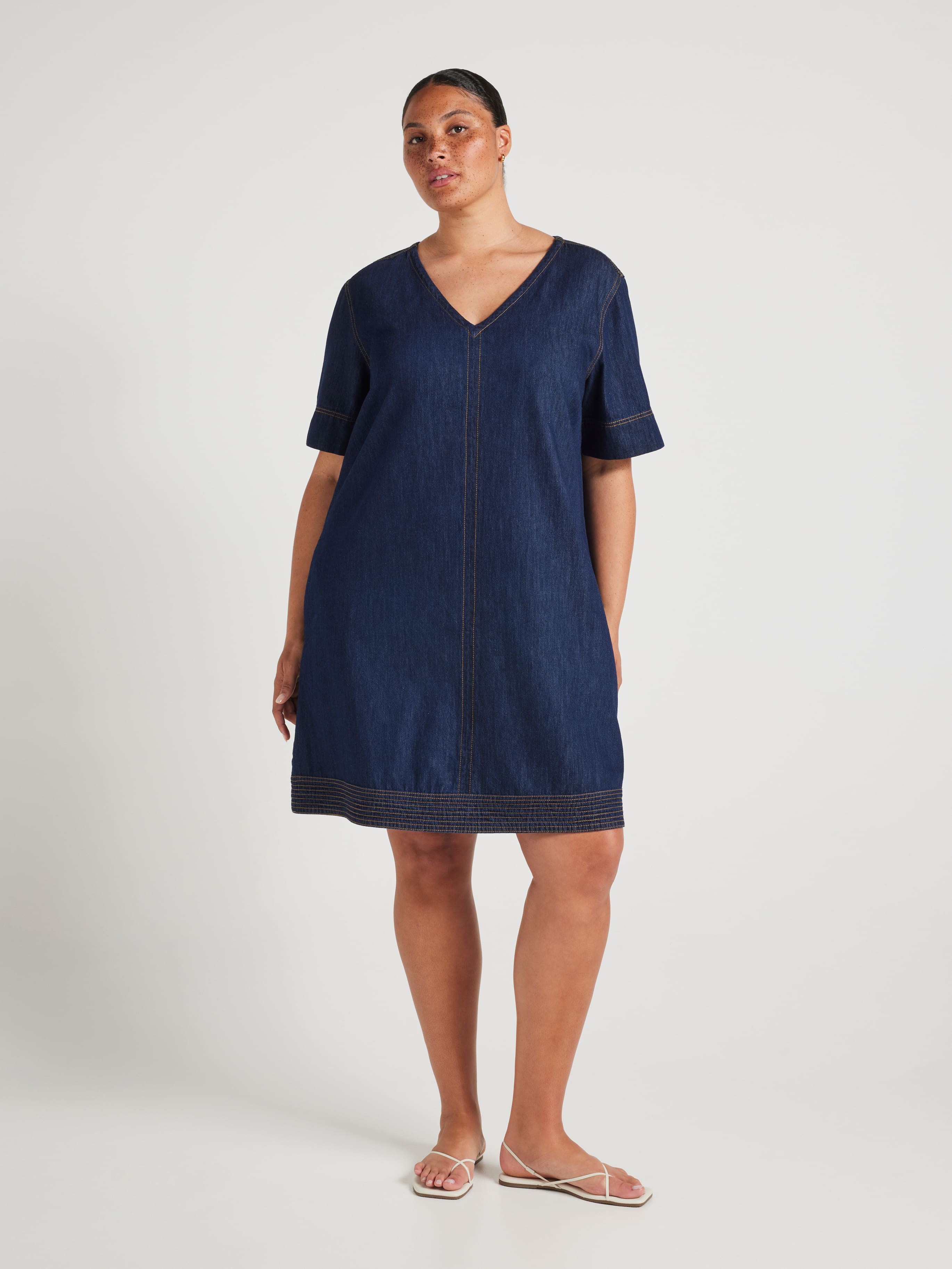 Curve Alani Denim Shift Mini Dress