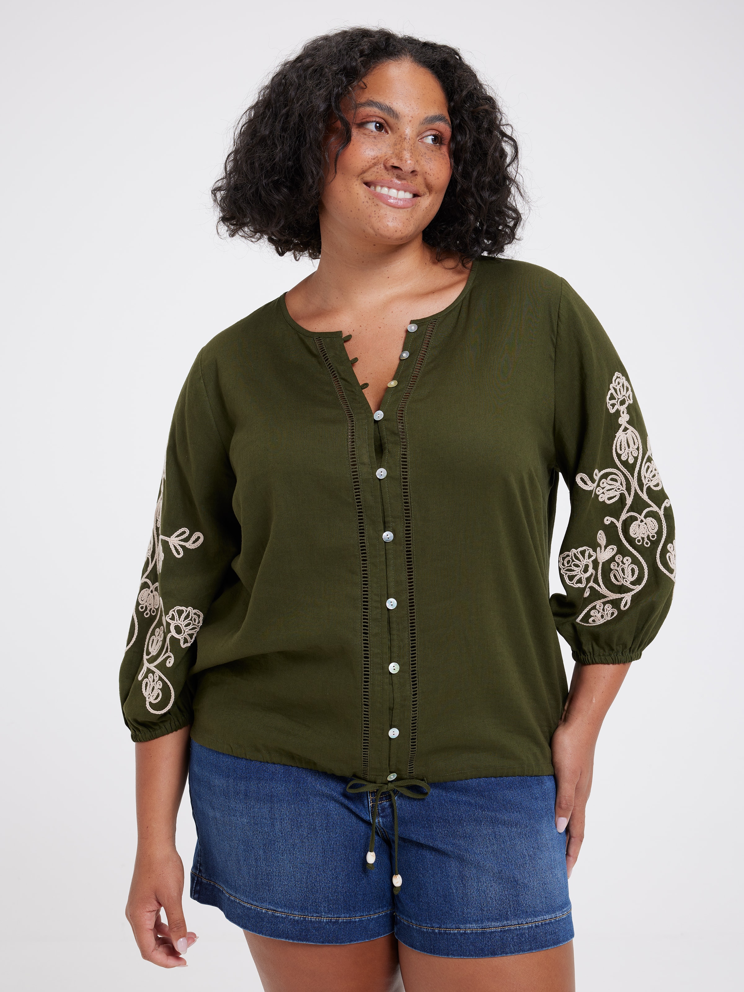 Curve Amelia Bubble Hem 3/4 Sleeve Top