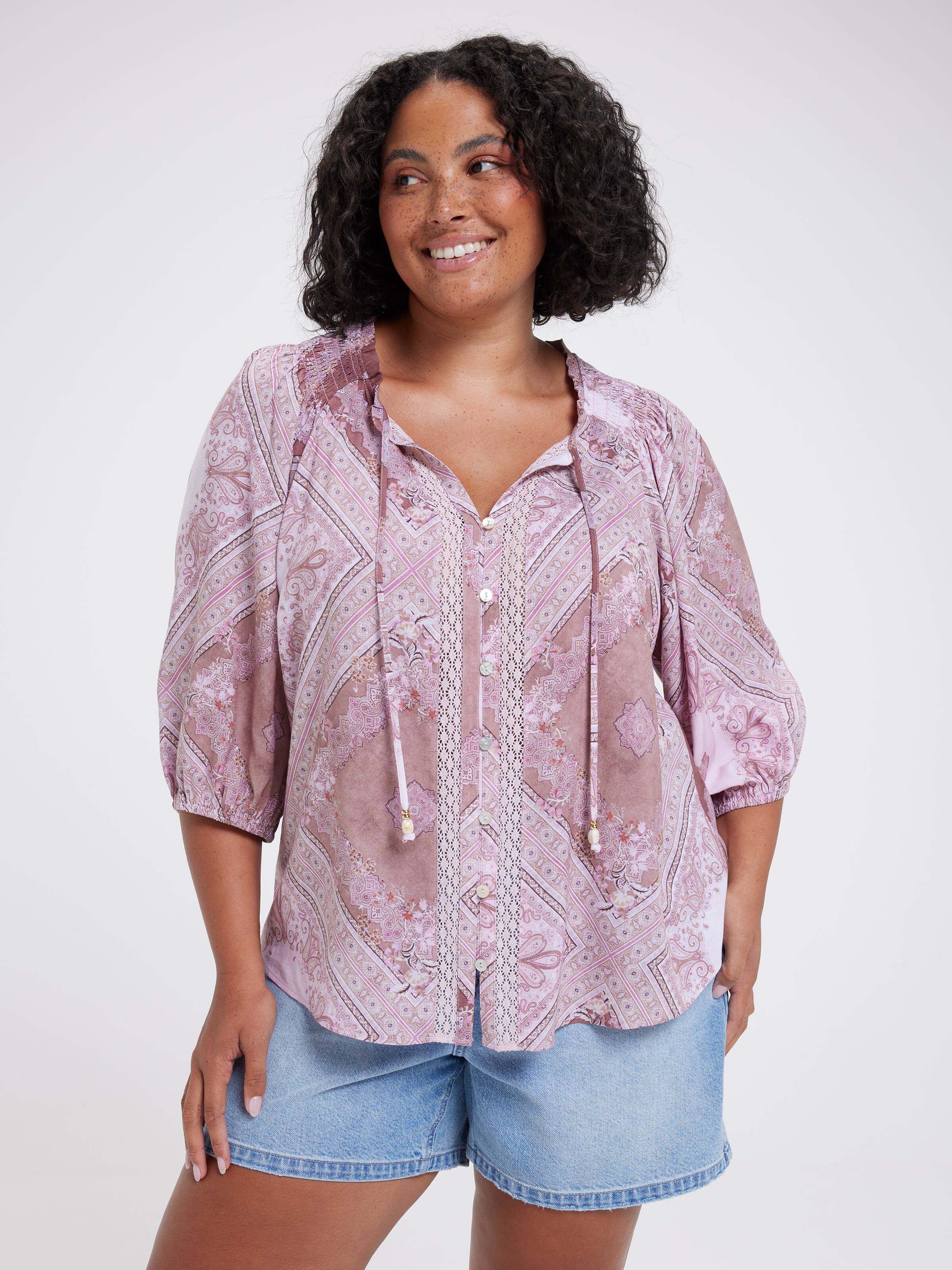 Curve Luna Smock Shoulder Blouse