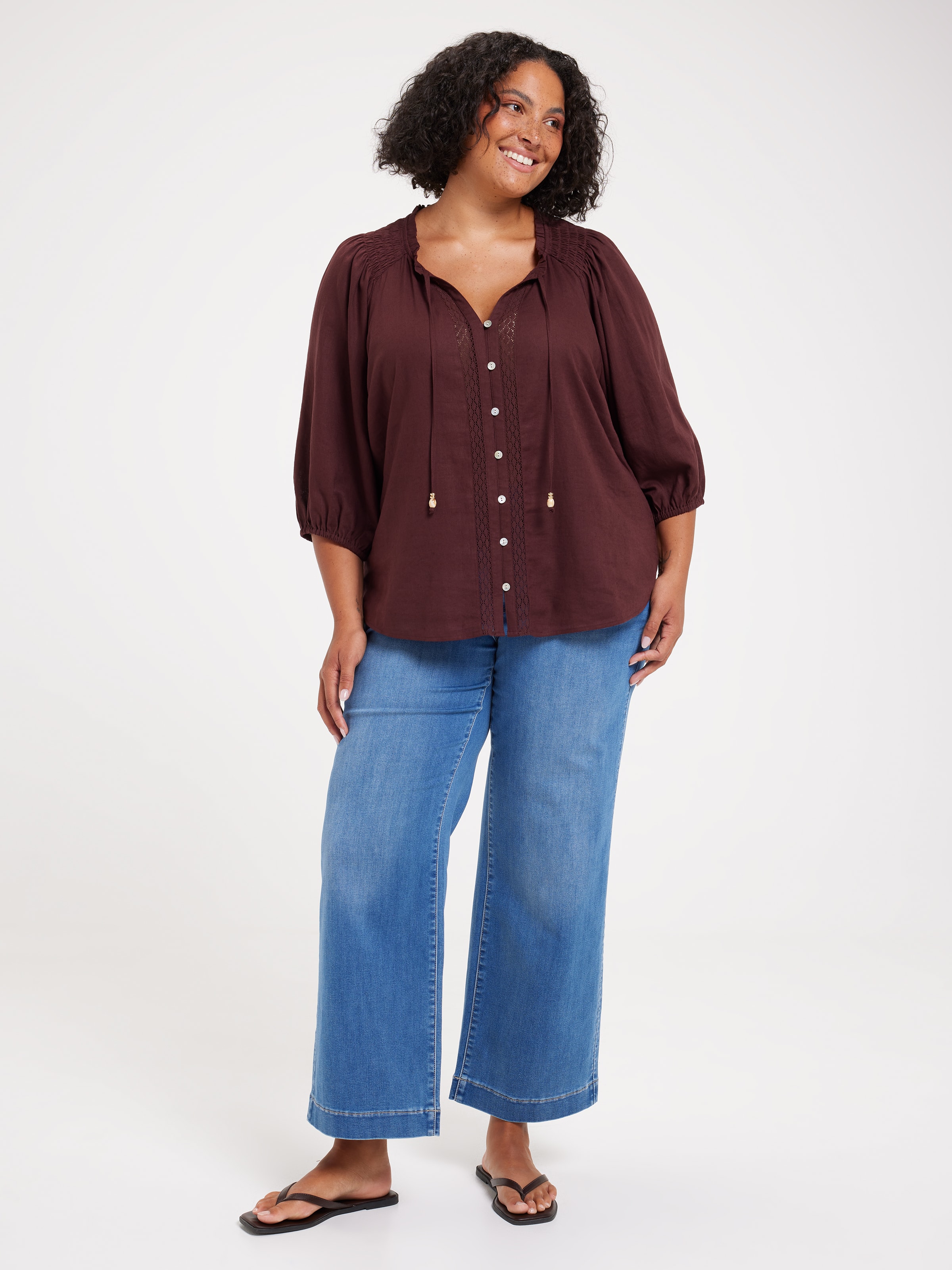 Curve Luna Smock Shoulder 3/4 Sleeve Blouse