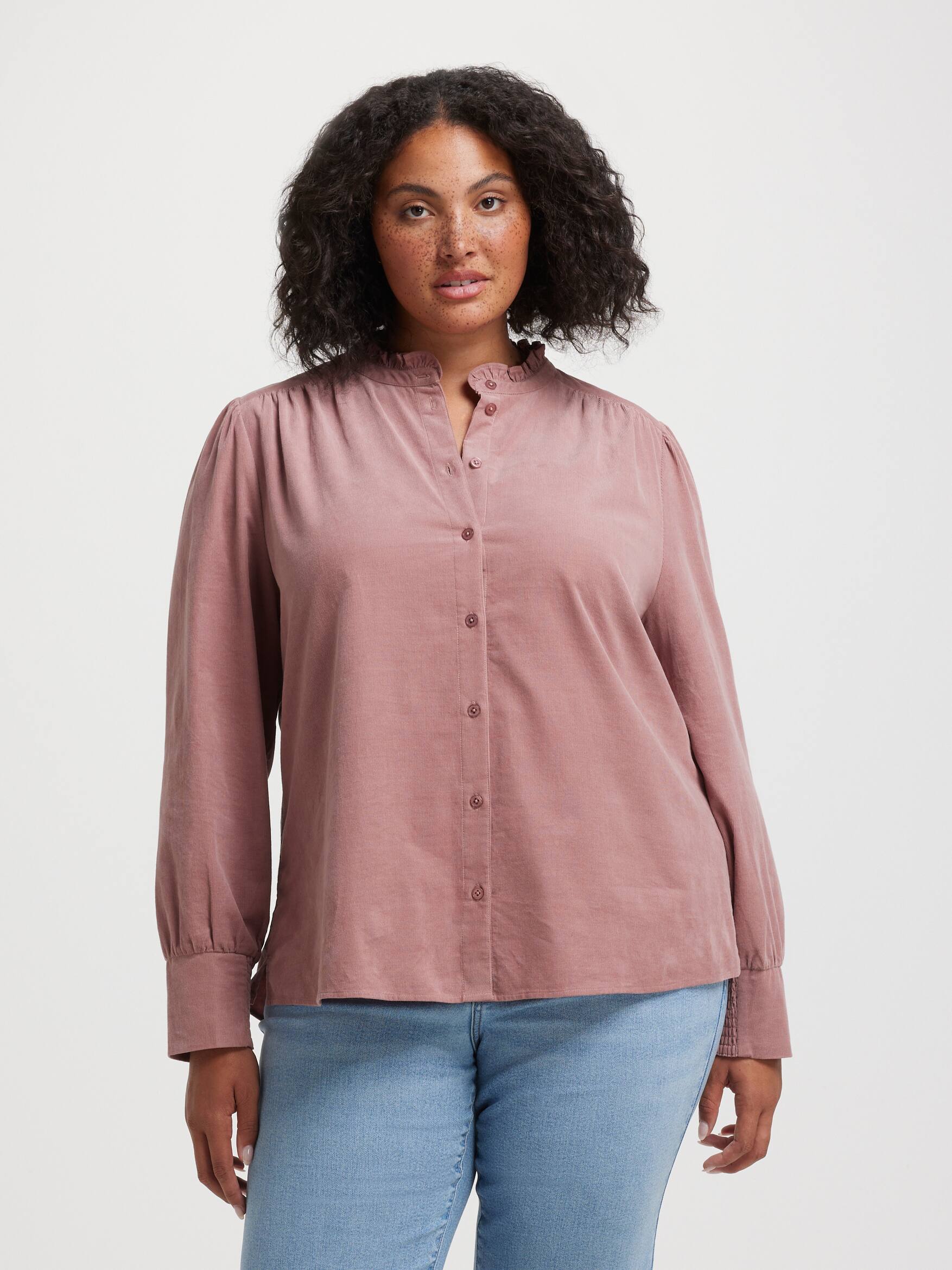 Curve Heidi Cord Ruffle Trim Blouse