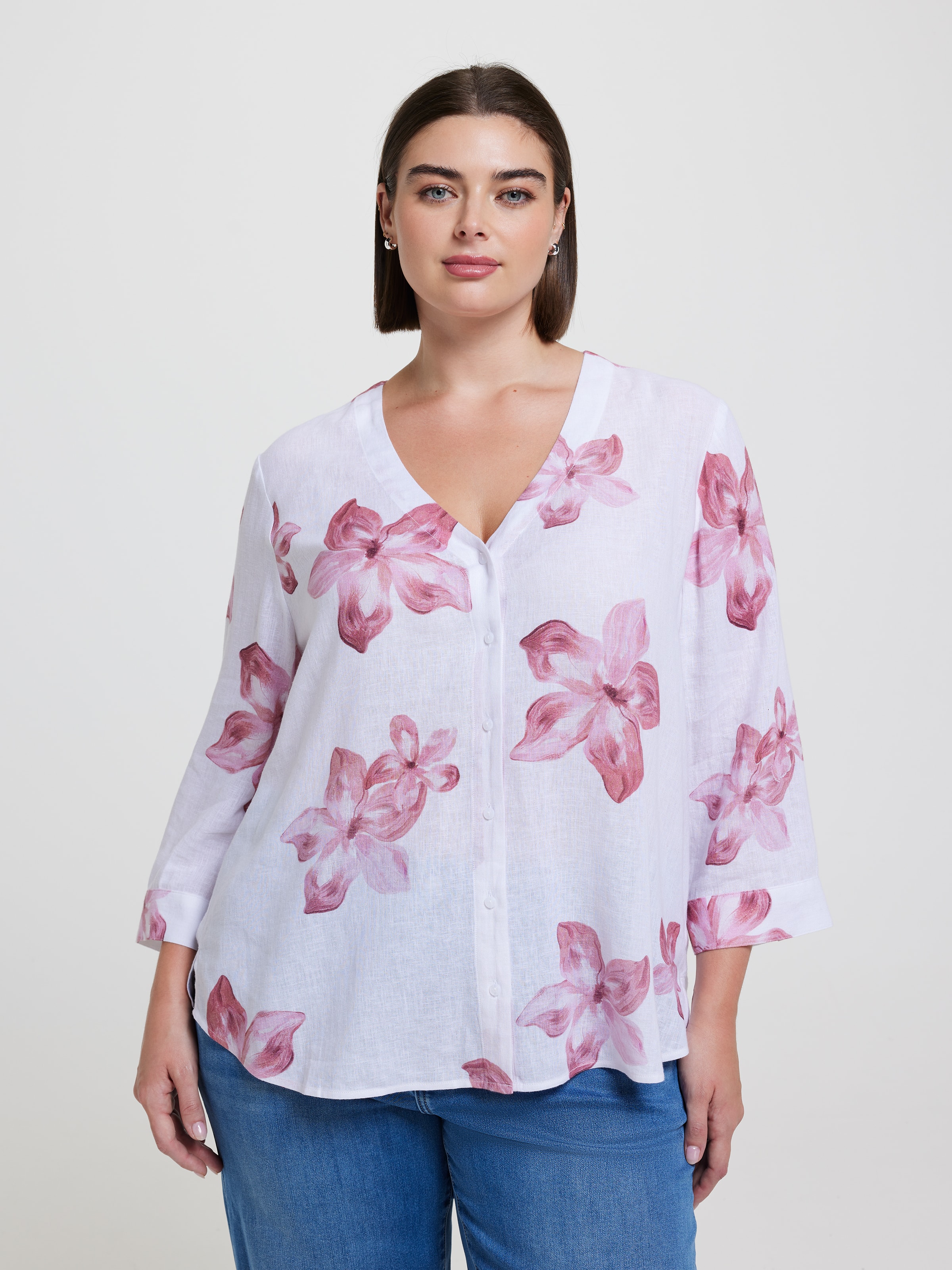 Curve Gabby Notch Neck 3/4 Sleeve Shirt