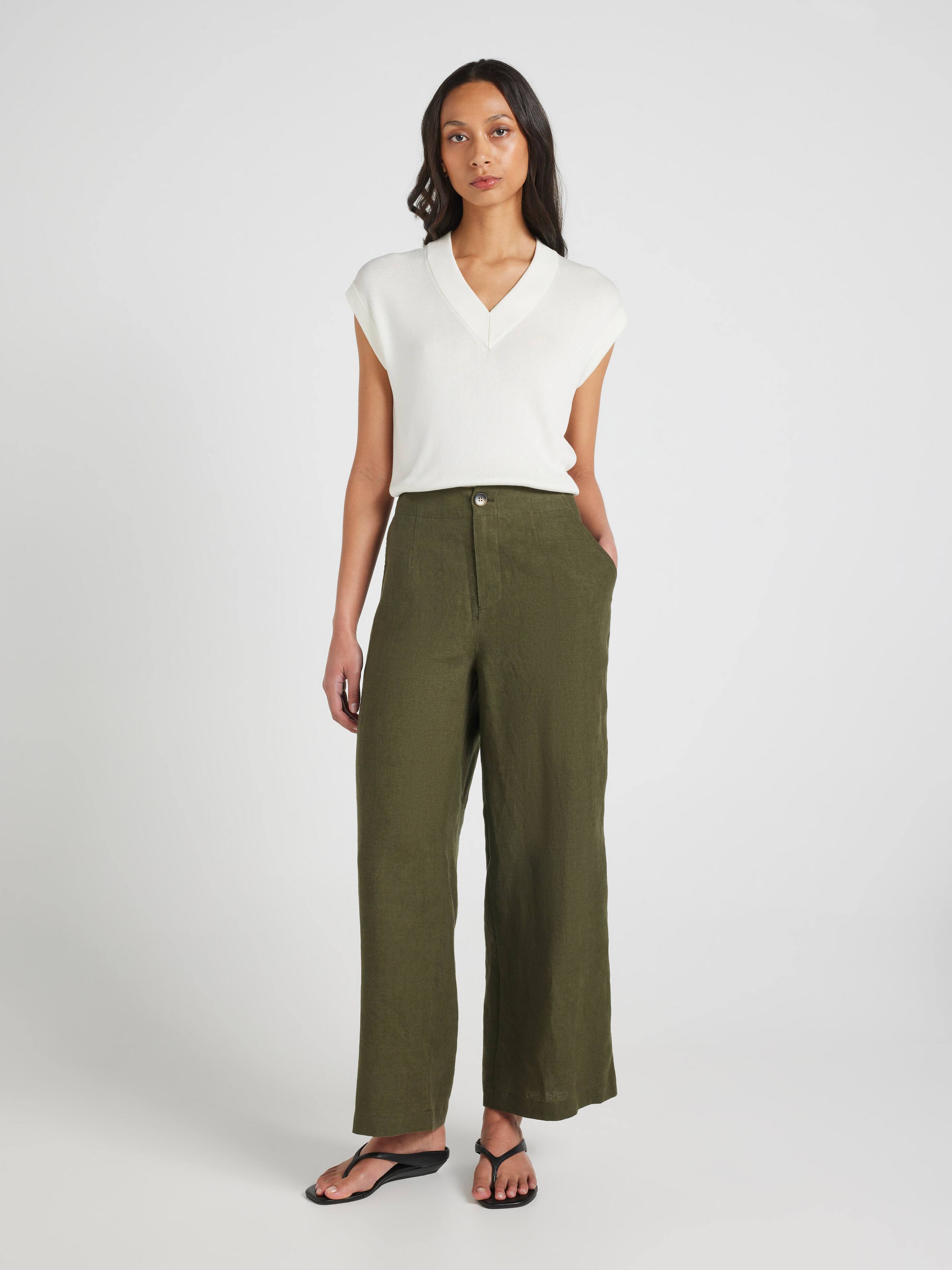 Belmont Linen High Rise Wide Ankle Pant