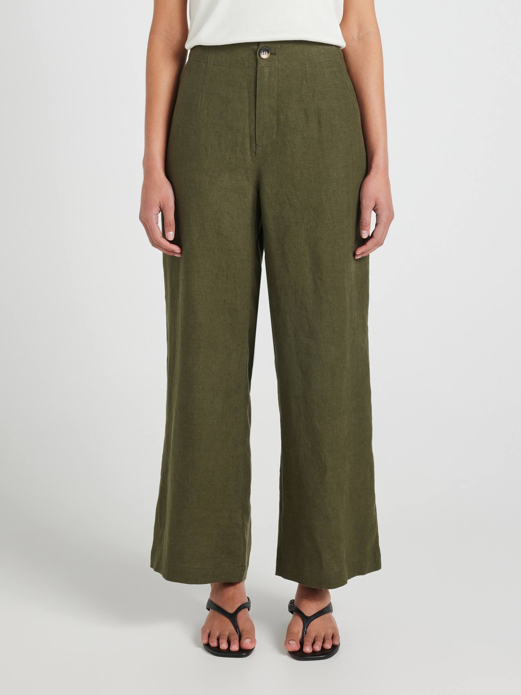 Belmont Linen High Rise Wide Ankle Pant