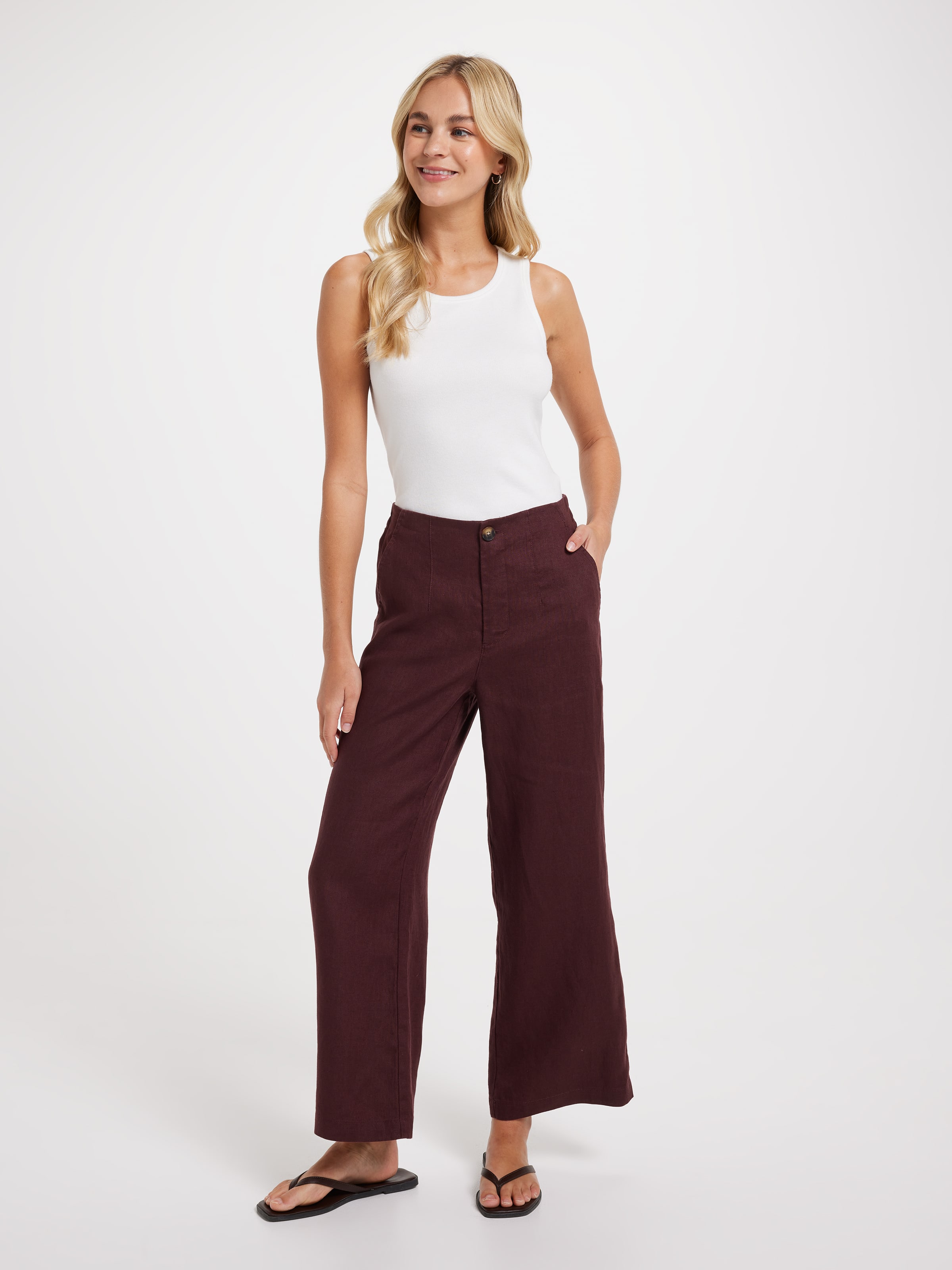 Belmont Linen High Rise Wide Ankle Pant