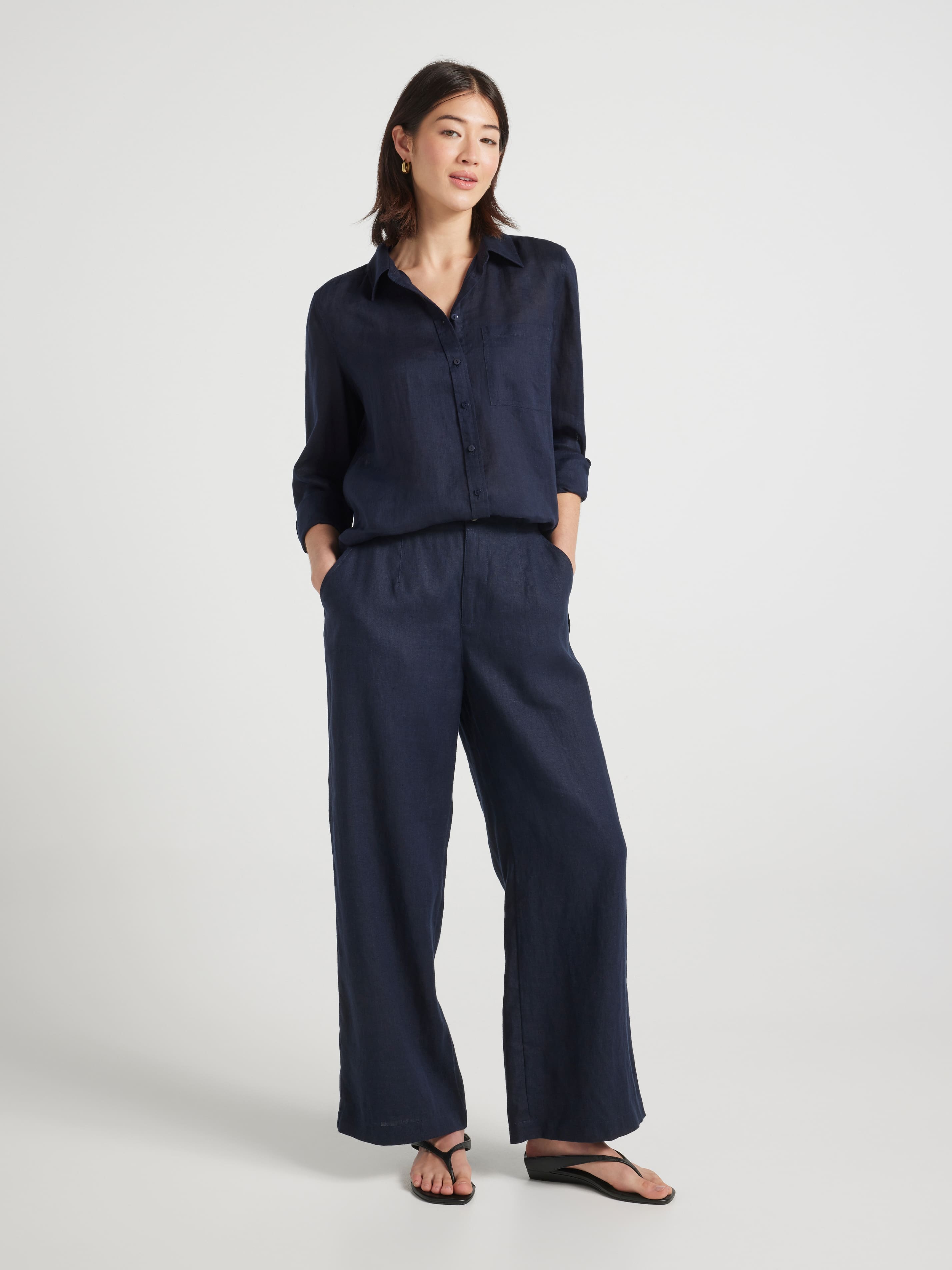 Belmont Linen High Rise Wide Ankle Pant