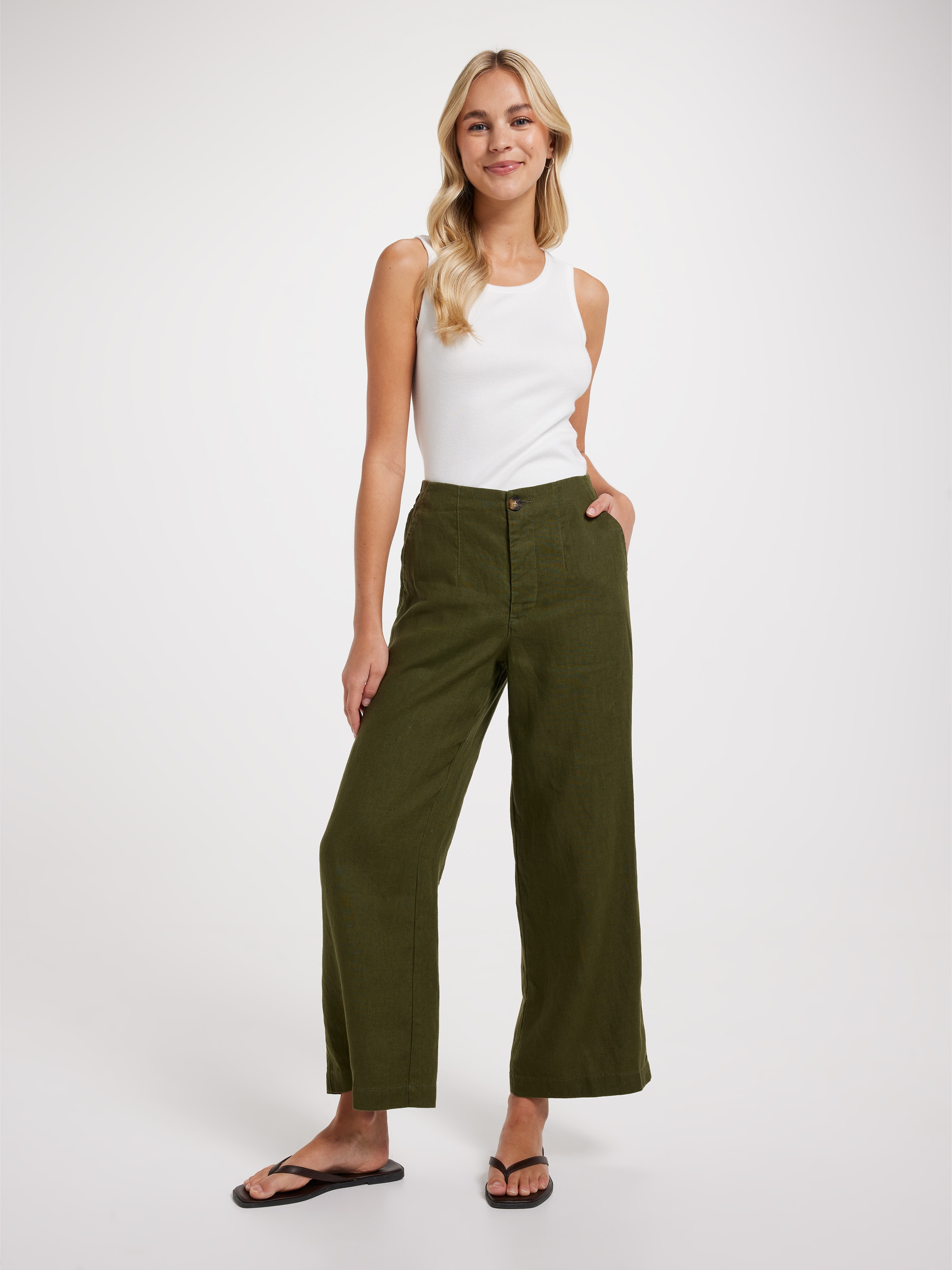 Belmont Linen High Rise Wide Ankle Pant