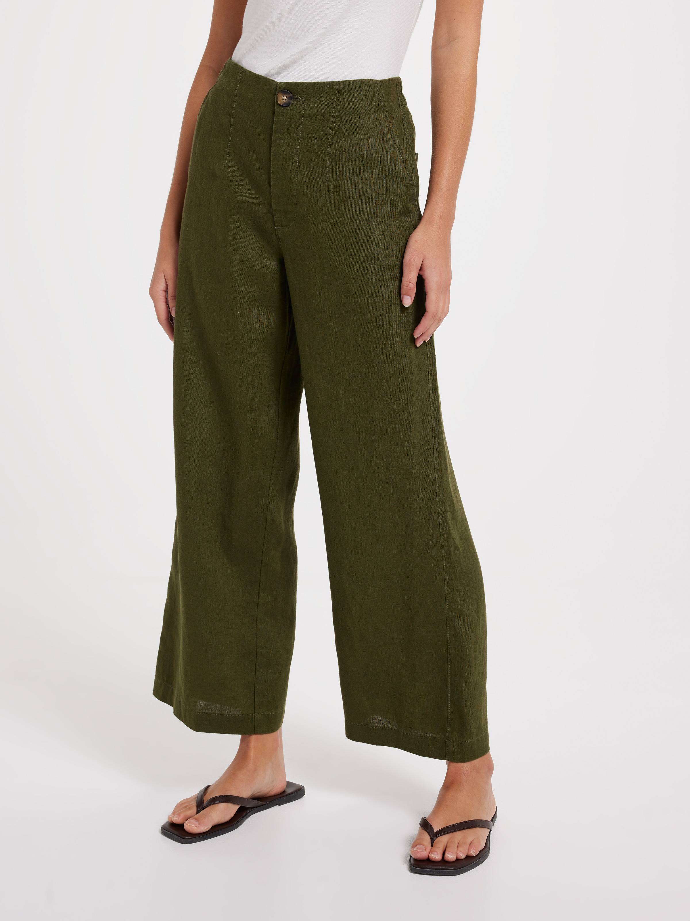 Belmont Linen High Rise Wide Ankle Pant