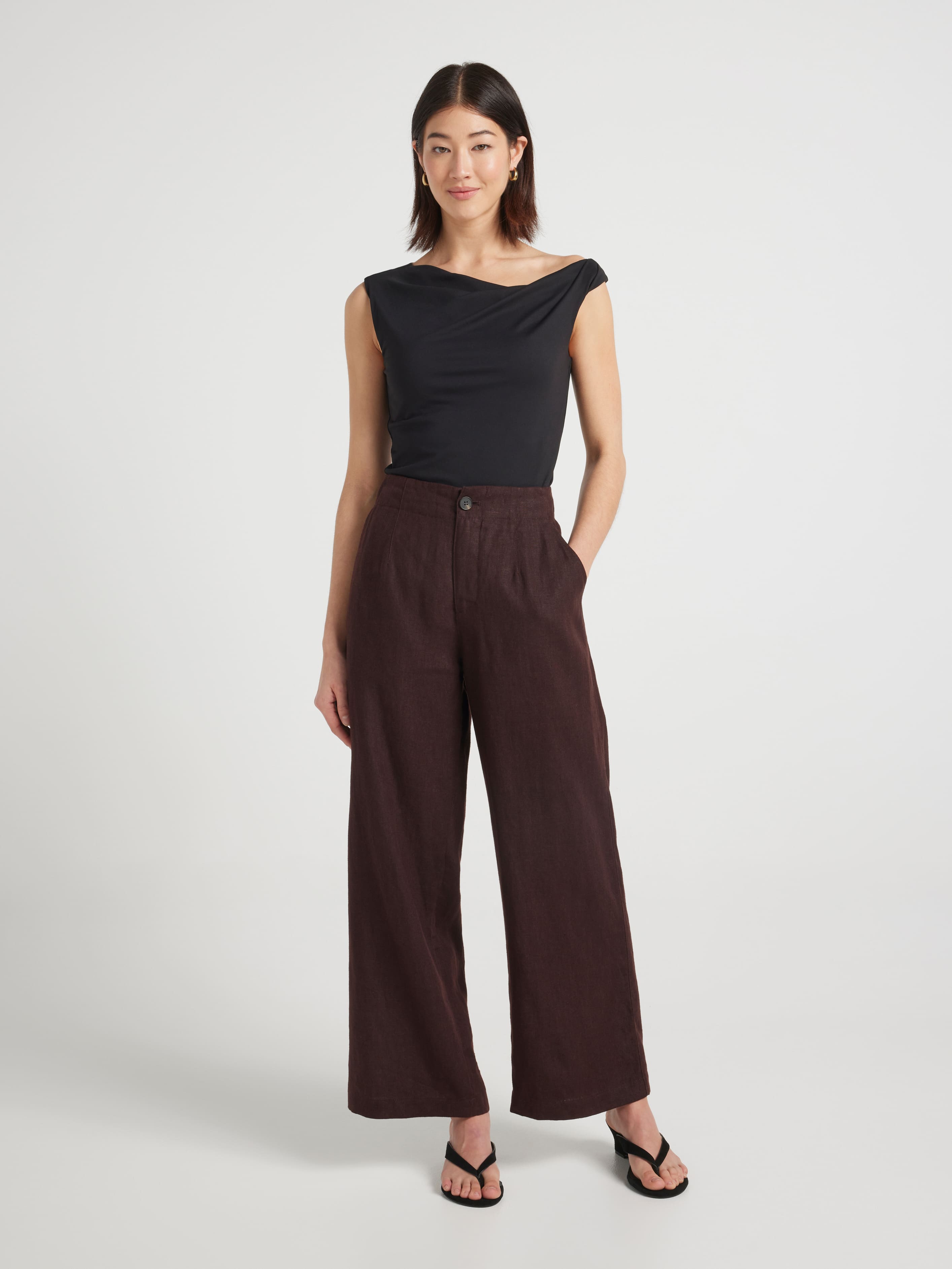 Belmont Linen High Rise Wide Ankle Pant