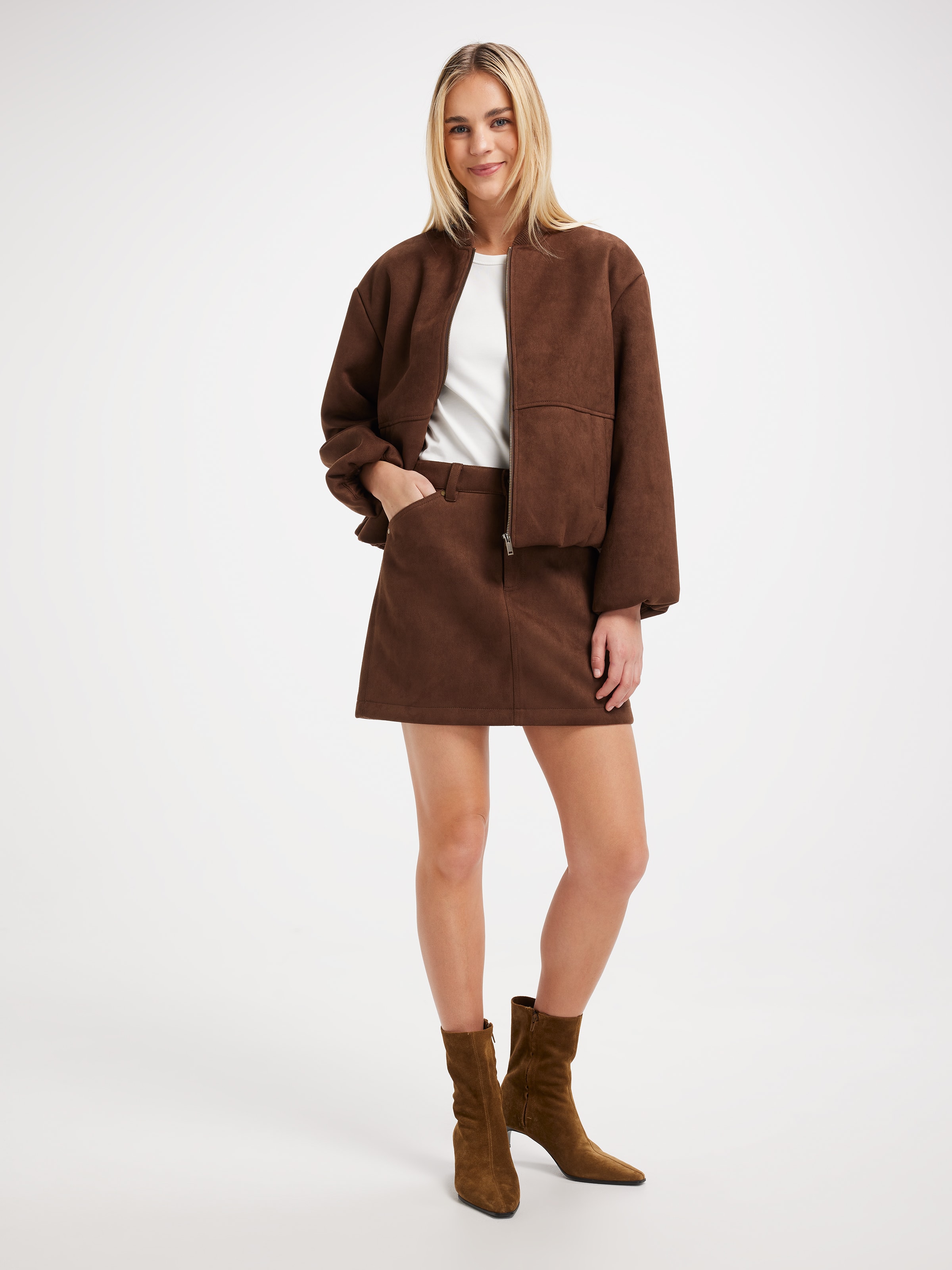 Suedette Bubble Hem Bomber