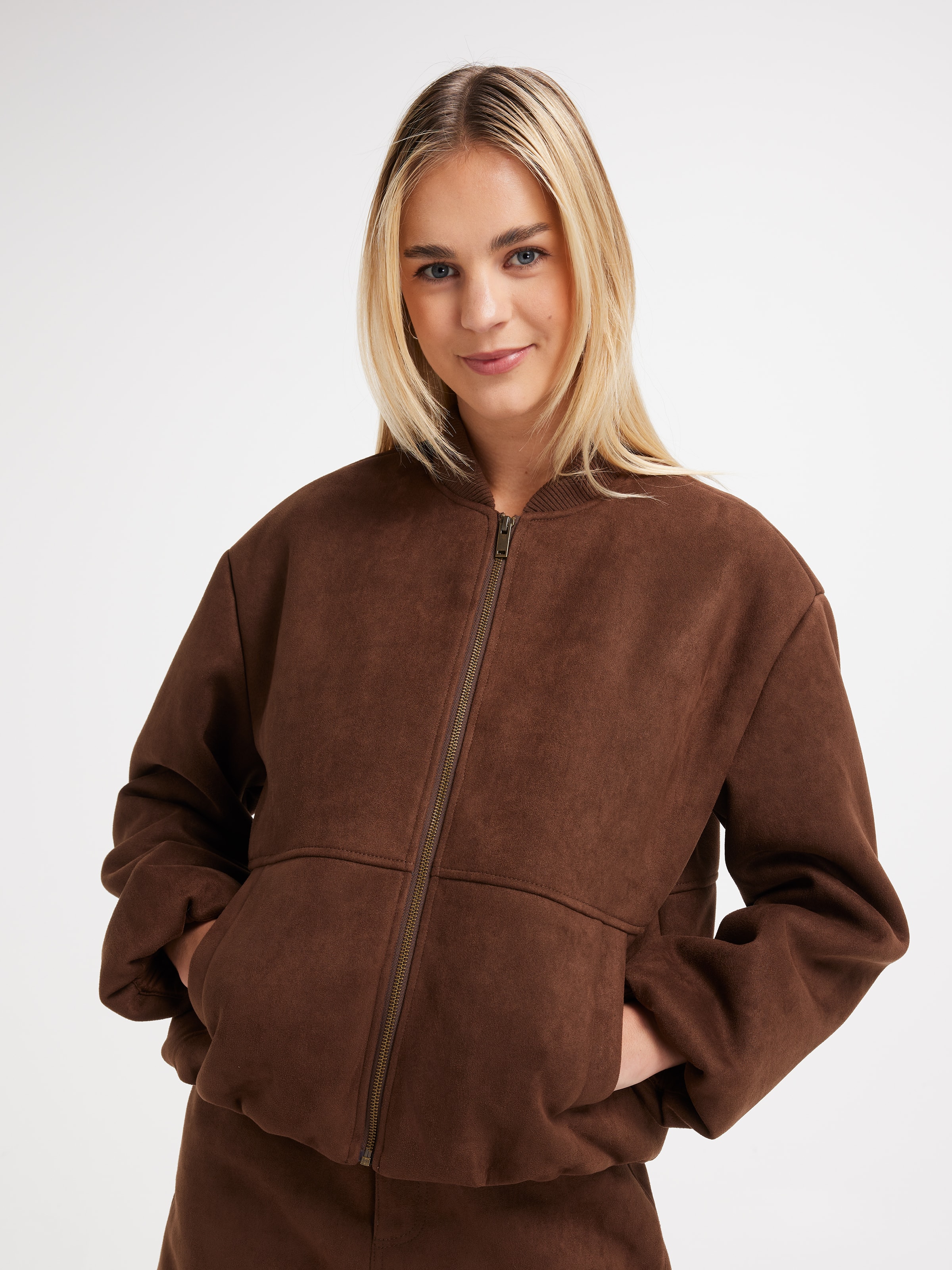 Suedette Bubble Hem Bomber