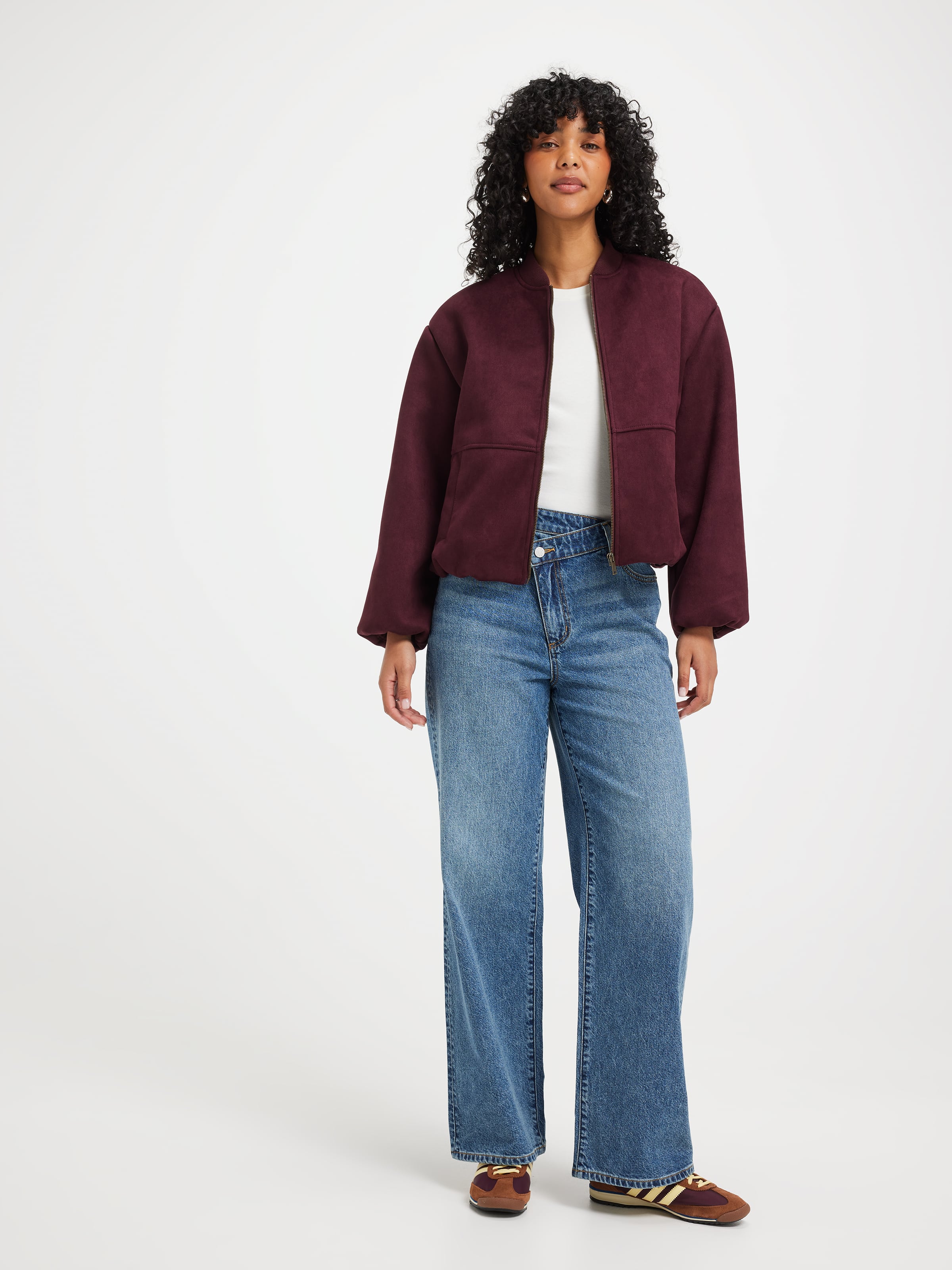Suedette Bubble Hem Bomber