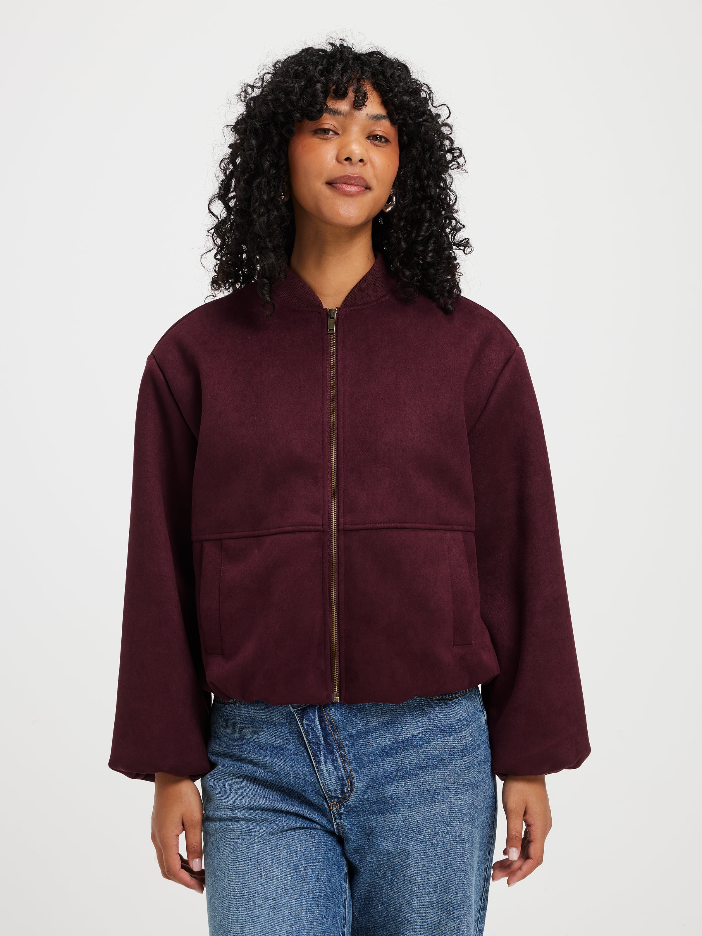 Suedette Bubble Hem Bomber