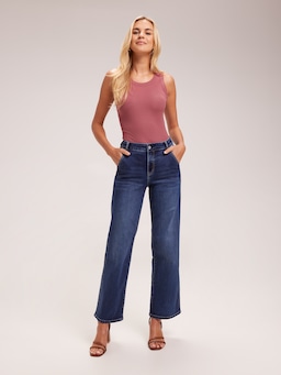 Extra High-Waisted Pop-Color Wide Leg Cut-Off Jeans