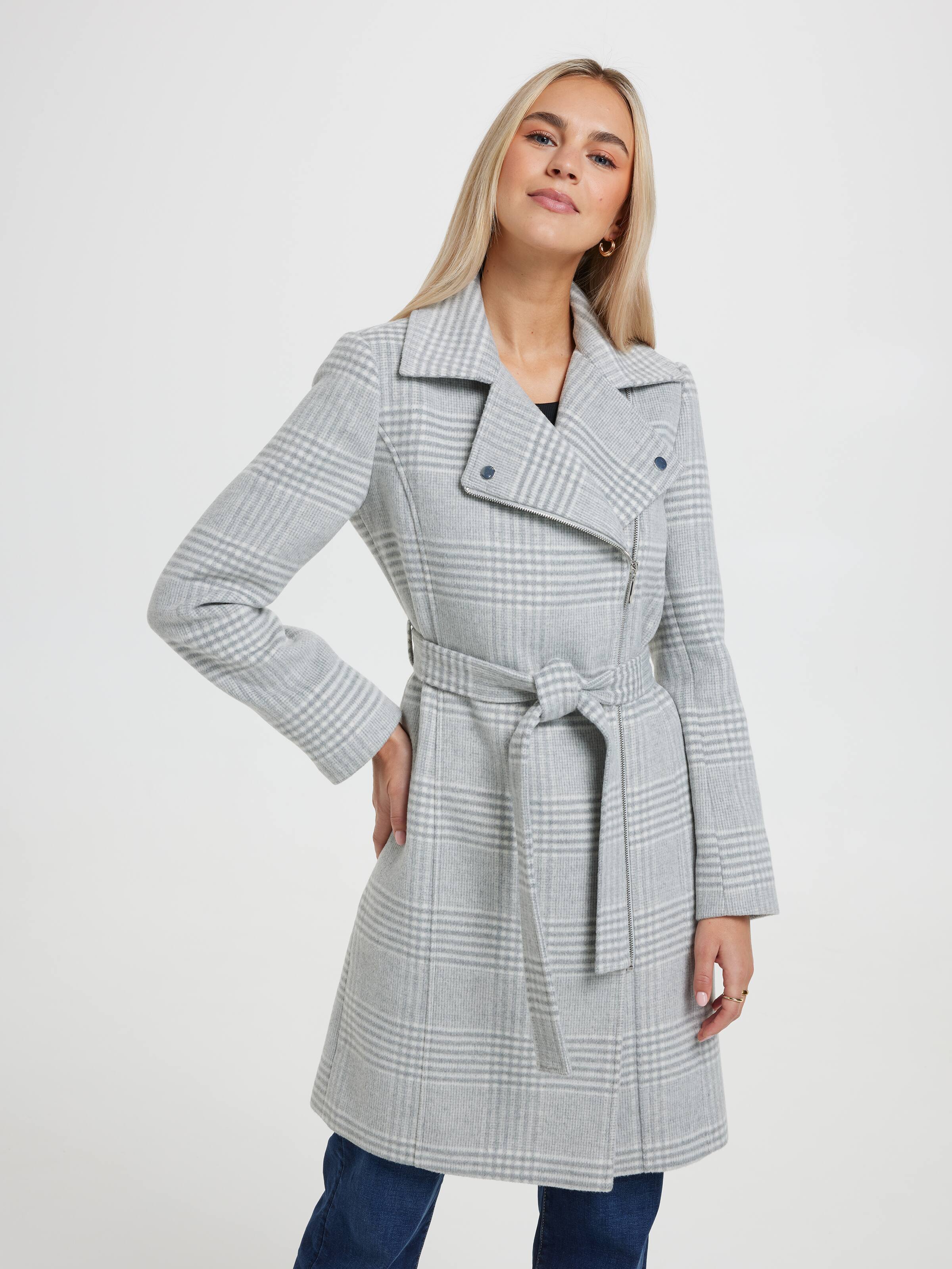 Chloe Zip Check Wrap Coat