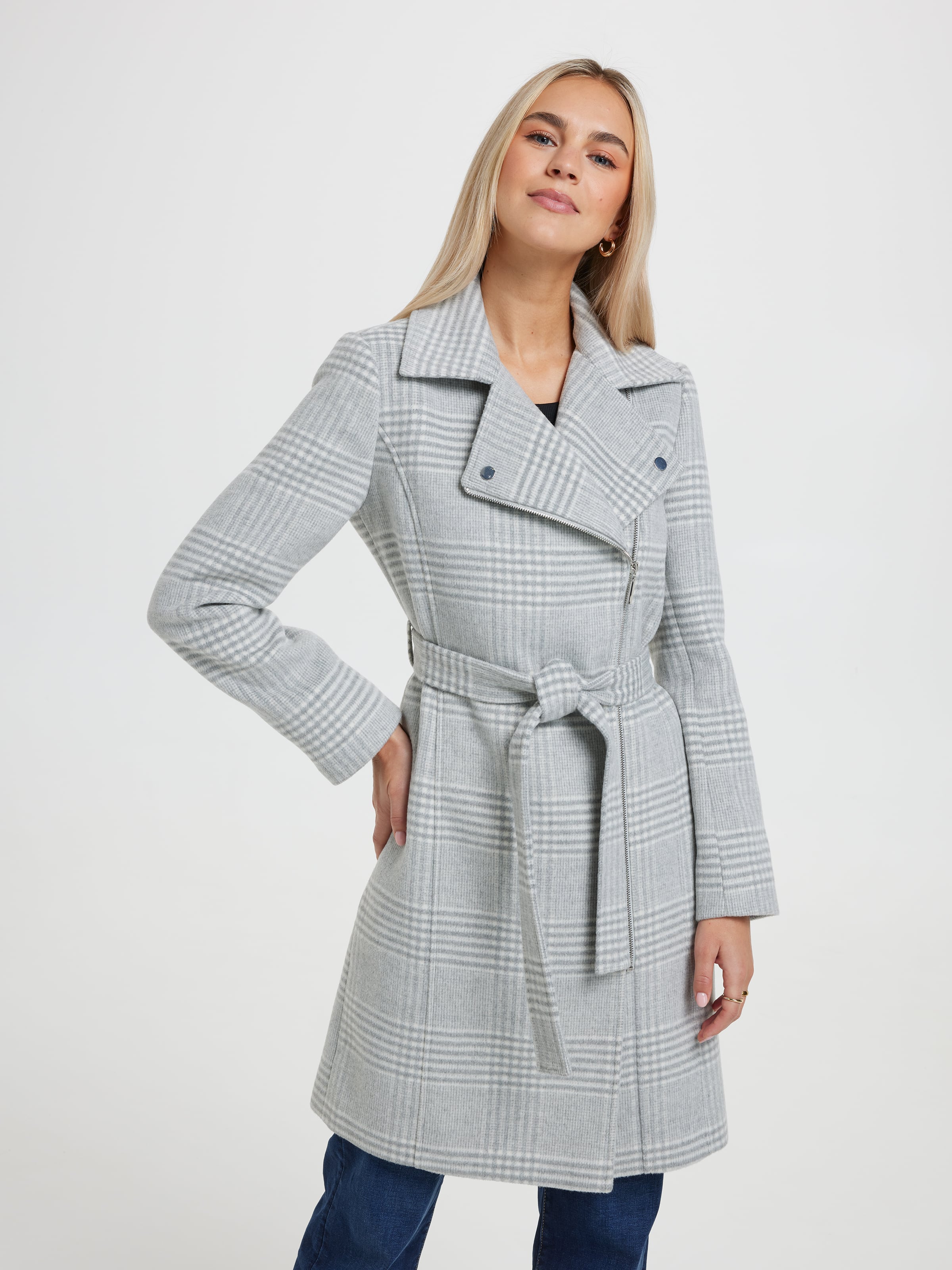 Chloe Zip Check Wrap Coat