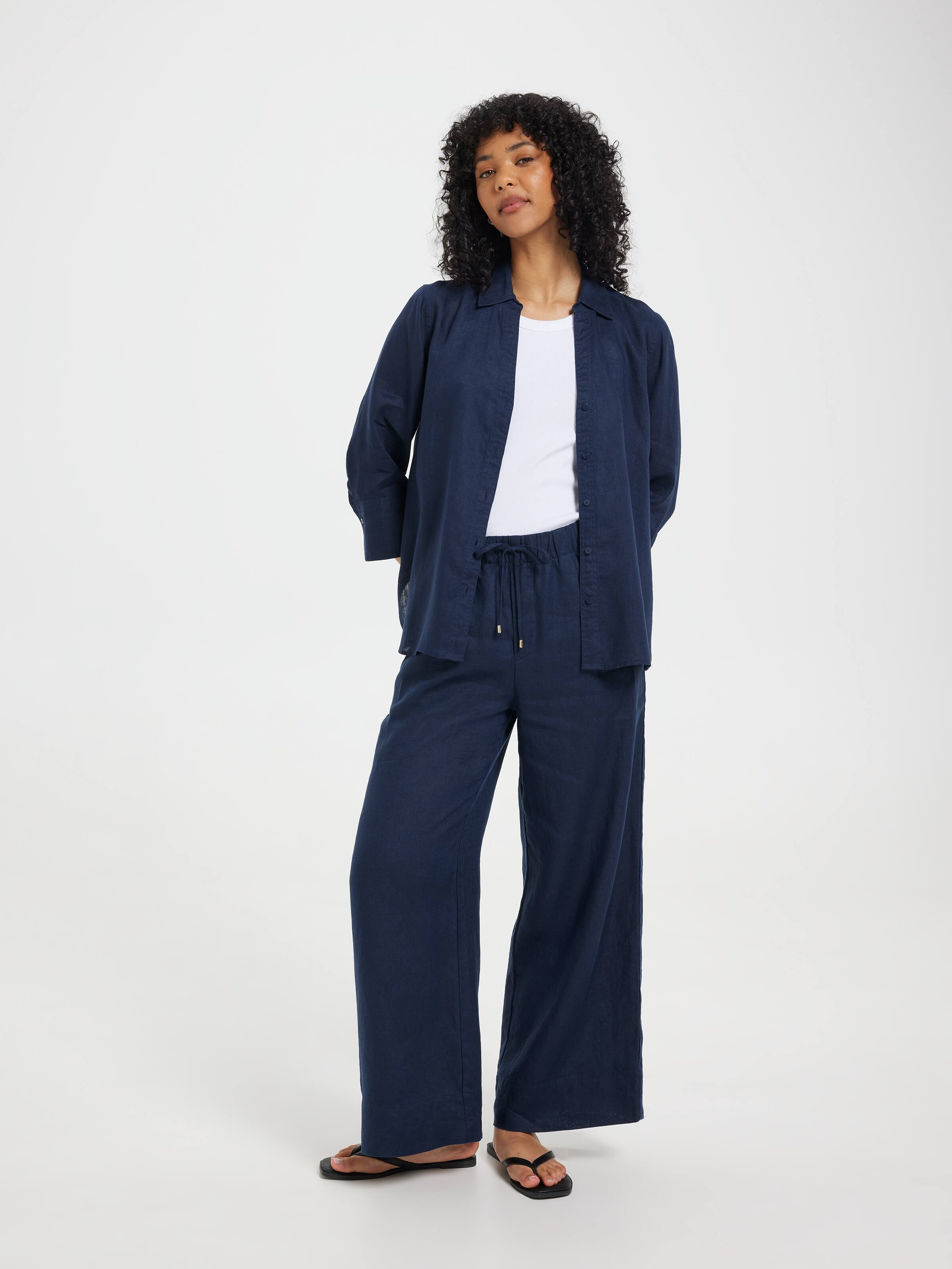 Linen Hgh Rise Wide Leg Ankle