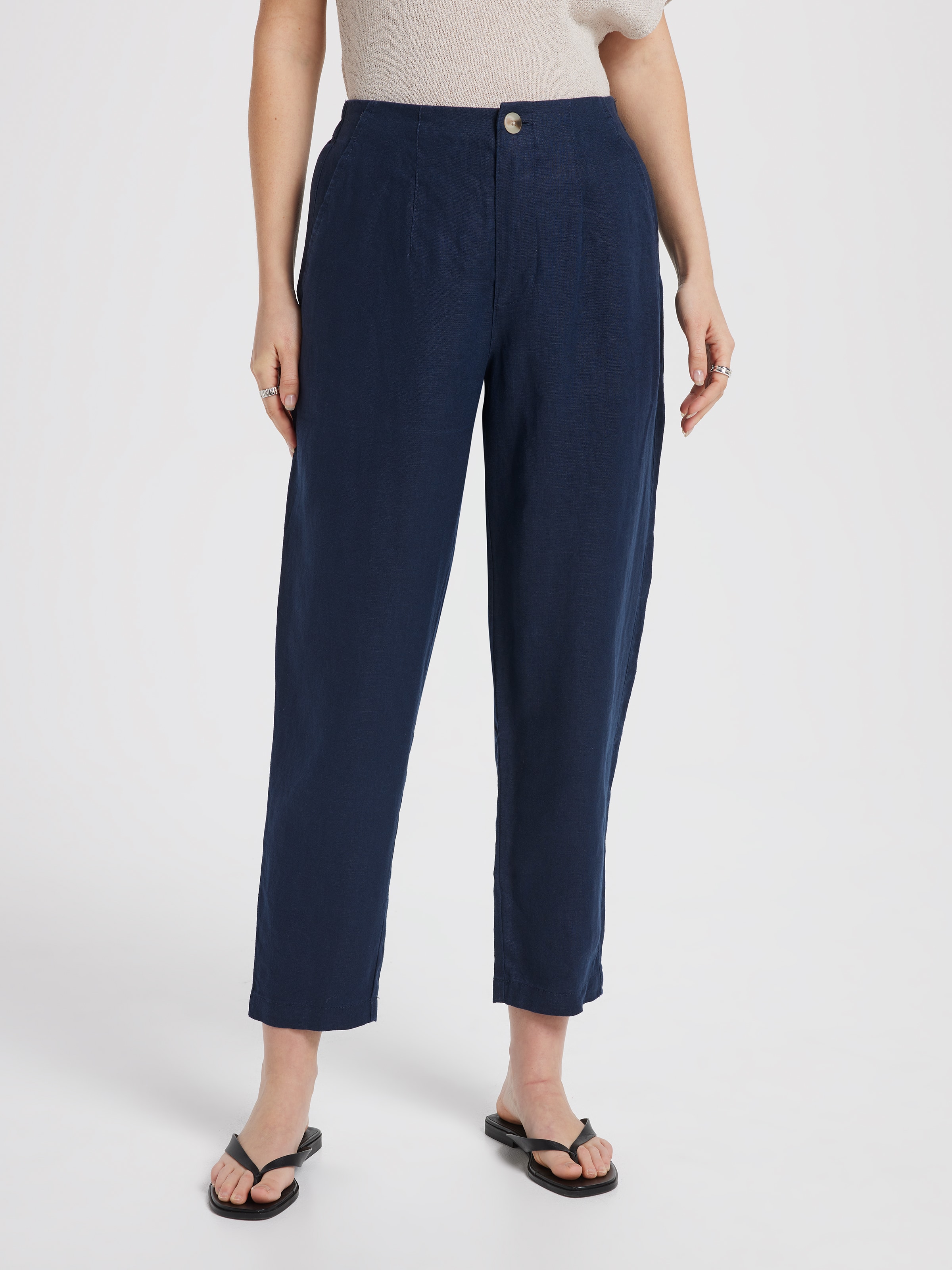 Hepburn High Rise Linen Tapered Pant