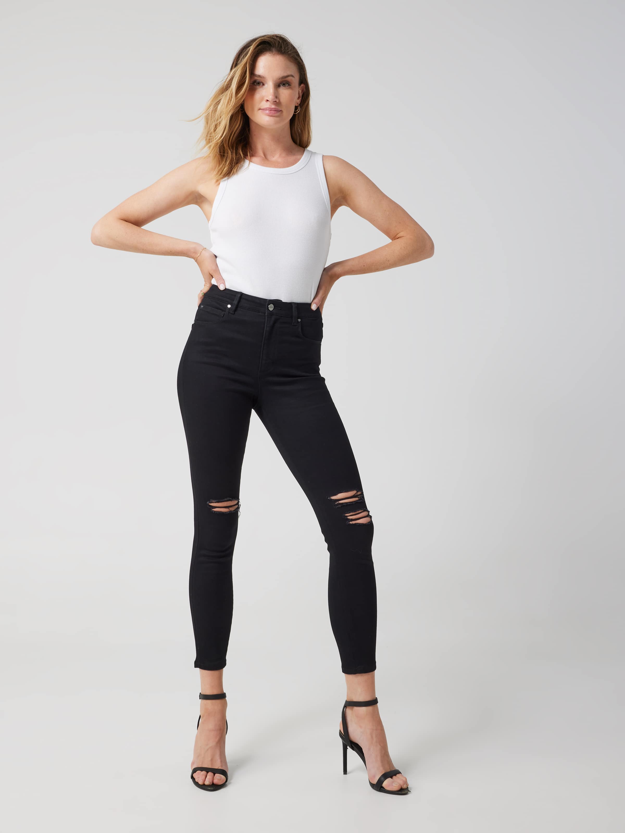 Women's Curvy High-Rise Ripped Black Super Skinny Jeans